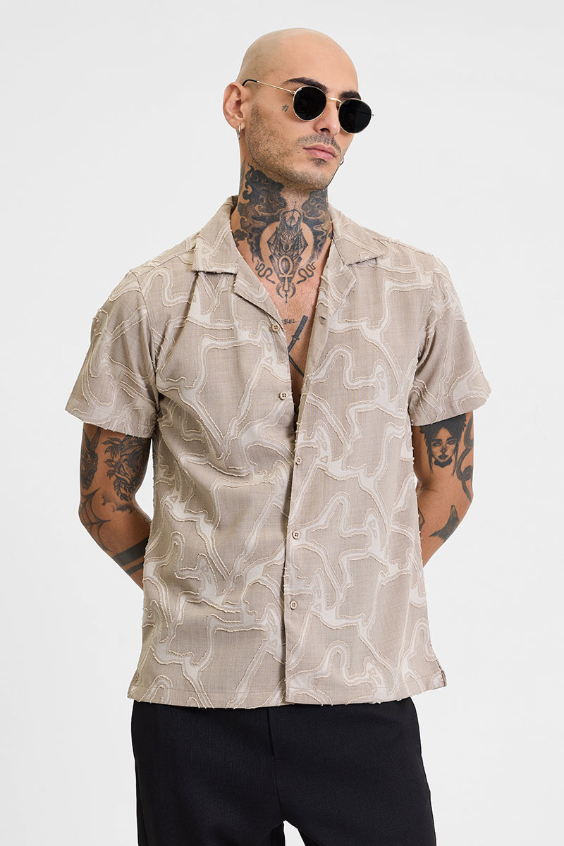 SNITCH Beige Abstract Box Fit Shirt