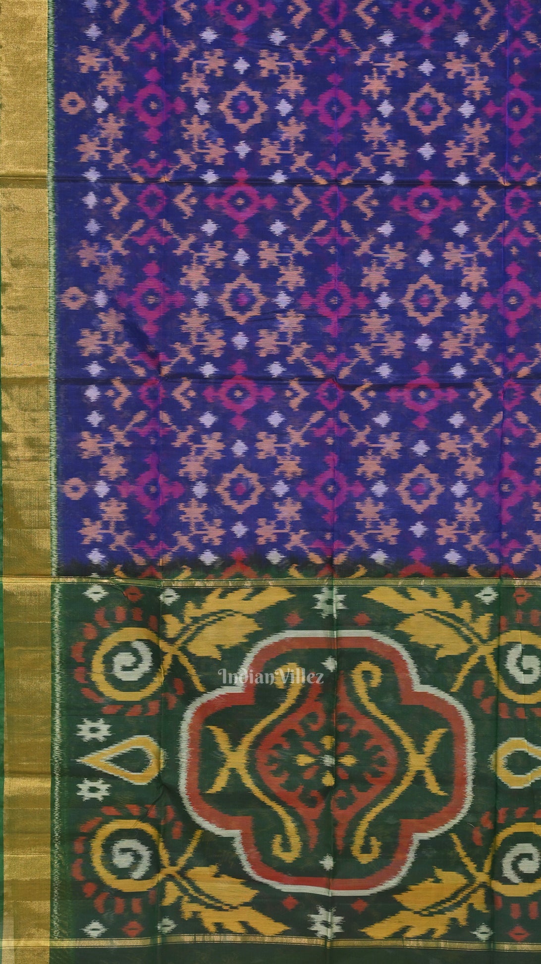 IndianVillèz Blue Pochampally Ikat Sico (Silk & Cotton) Saree with Zari Border - view 2