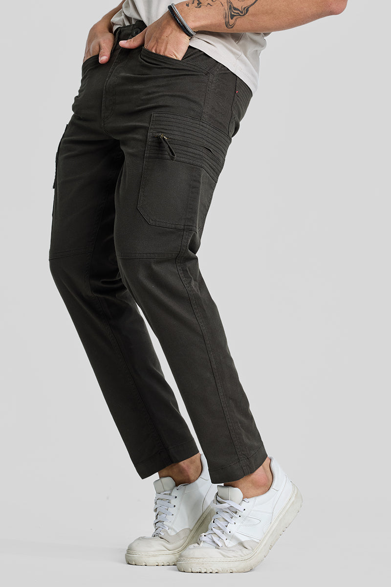 SNITCH Olive Slim Fit Cargo Pants - view 4