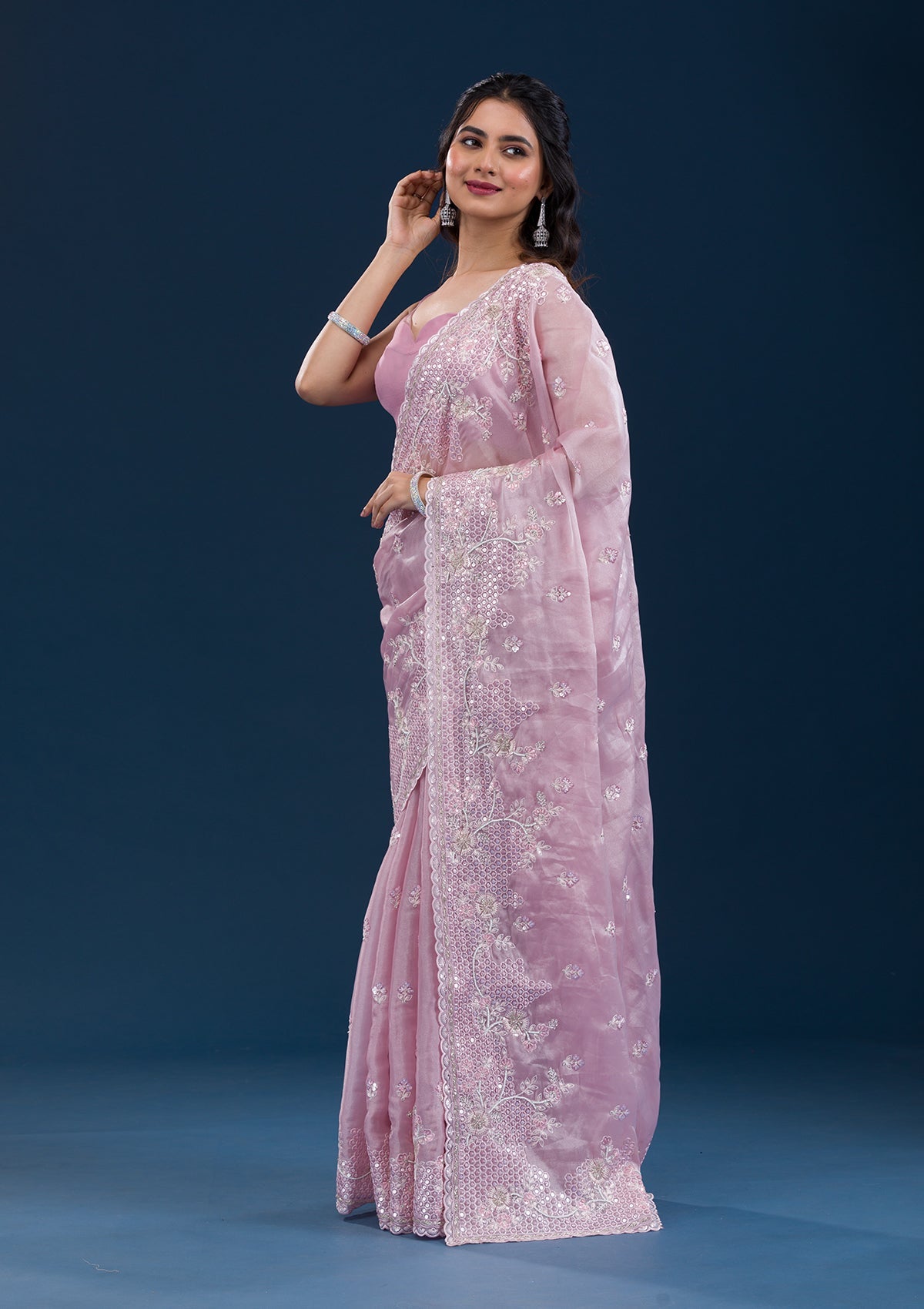 Koskii Onion Pink Sequins Tissue Saree – Women's - view 3