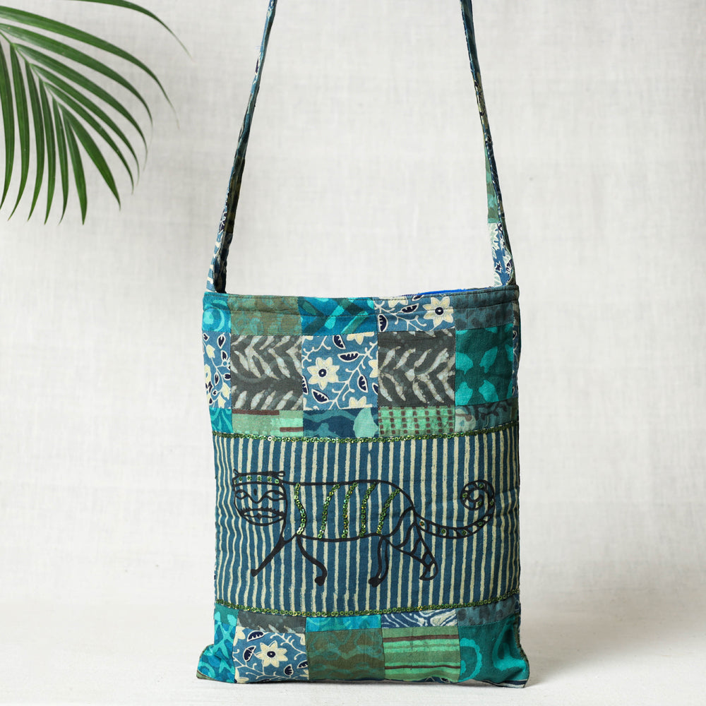 iTokri आई.टोकरी Blue - Hand Block Print Patchwork Cotton Sling Bag
