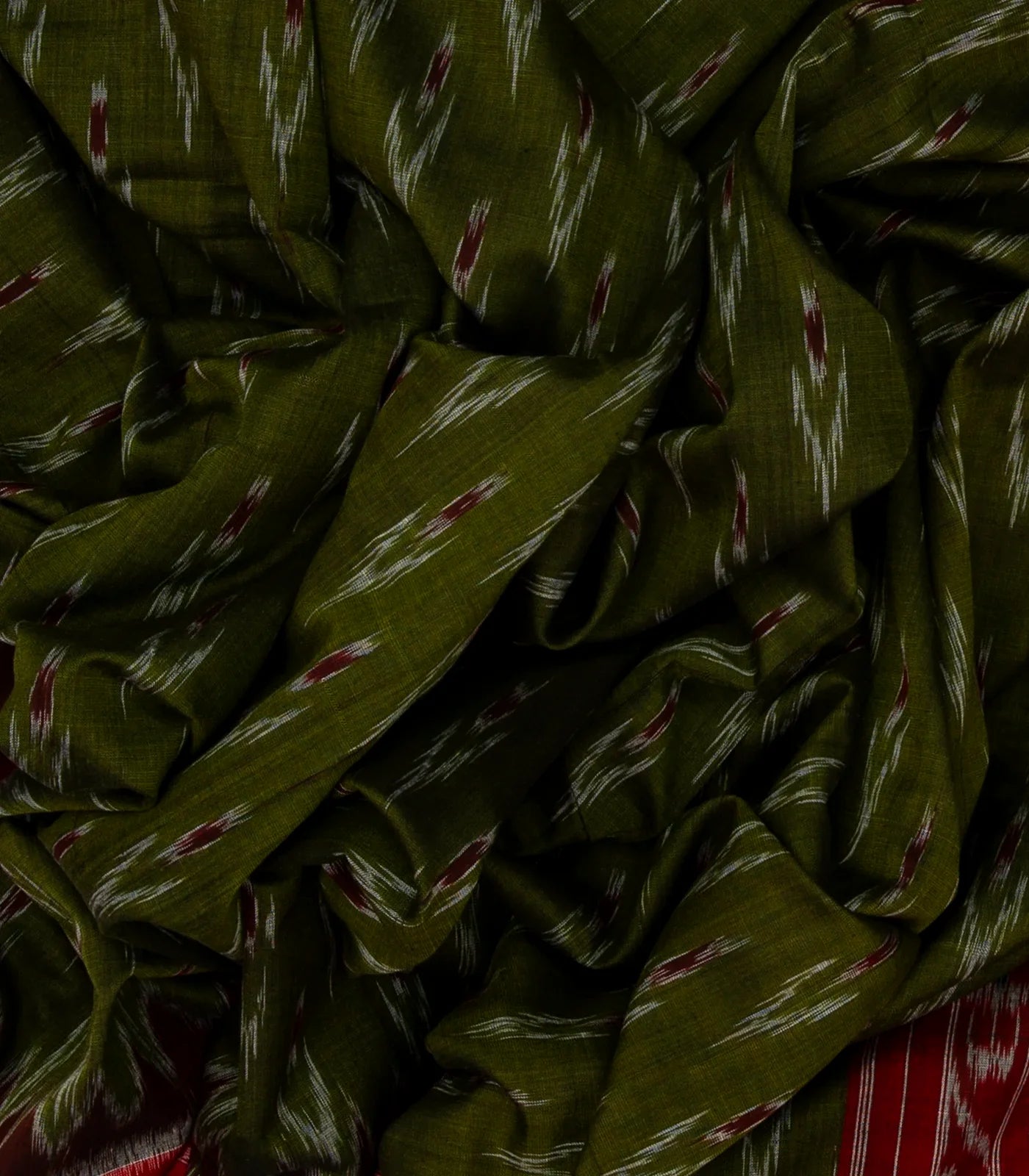 RmKV Olive Green Handloom Orissa Cotton Saree With Tie & Dye Floral Motifs - view 3