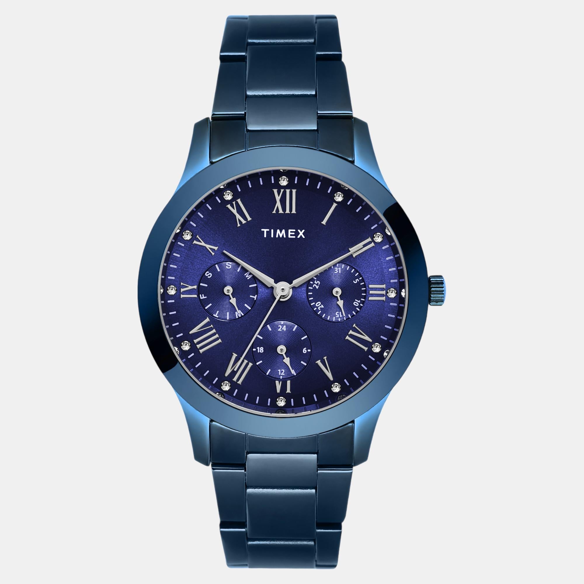 Timex Fashion Women Quartz Blue Dial Multi-Function Stainless Steel Watch TW000Q819
