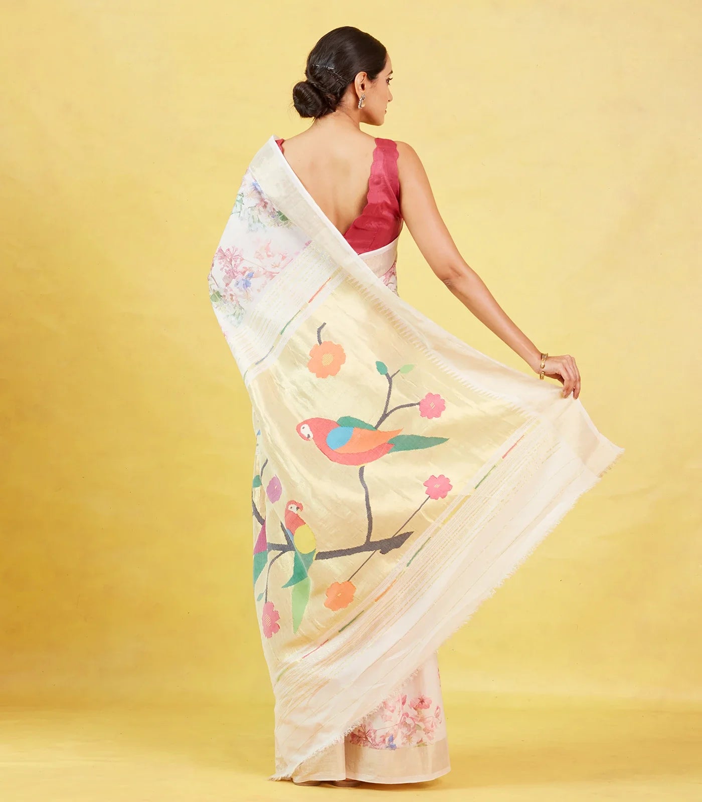 RmKV Baby Pink Crepe Silk Saree Is Printed With Floral Motifs - view 2