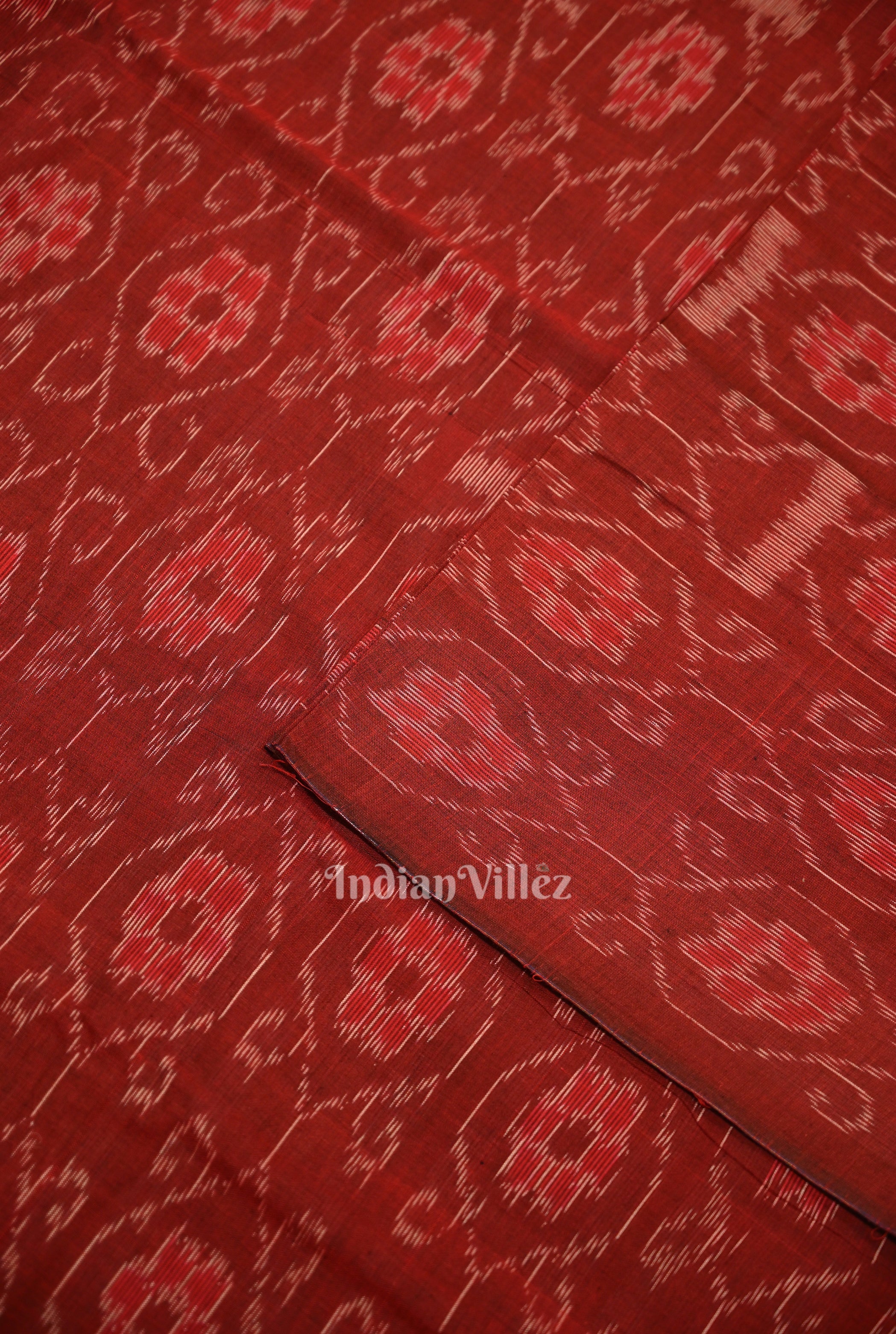 IndianVillèz Deep Maroon Floral Theme Sambalpuri Ikat Cotton Fabric - view 2