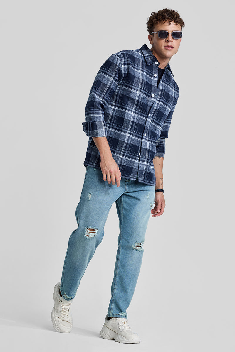 SNITCH Navy Plaid Box Fit Flannel Shirt - view 3