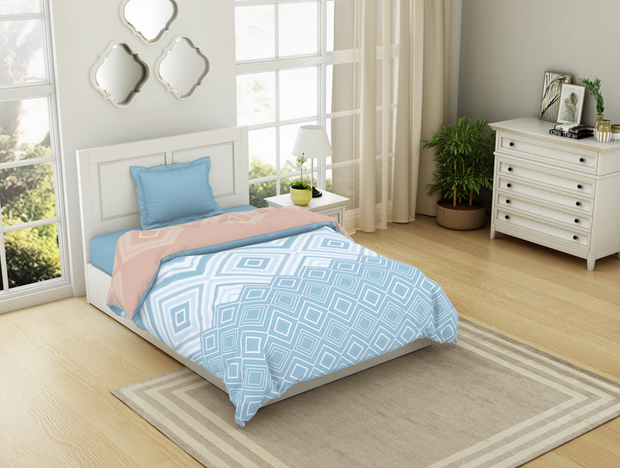 Spaces India Geometric Dream Blue - Light Blue 100% Cotton Shell Single Quilt / AC Comforter - Geospace By Spaces - view 2