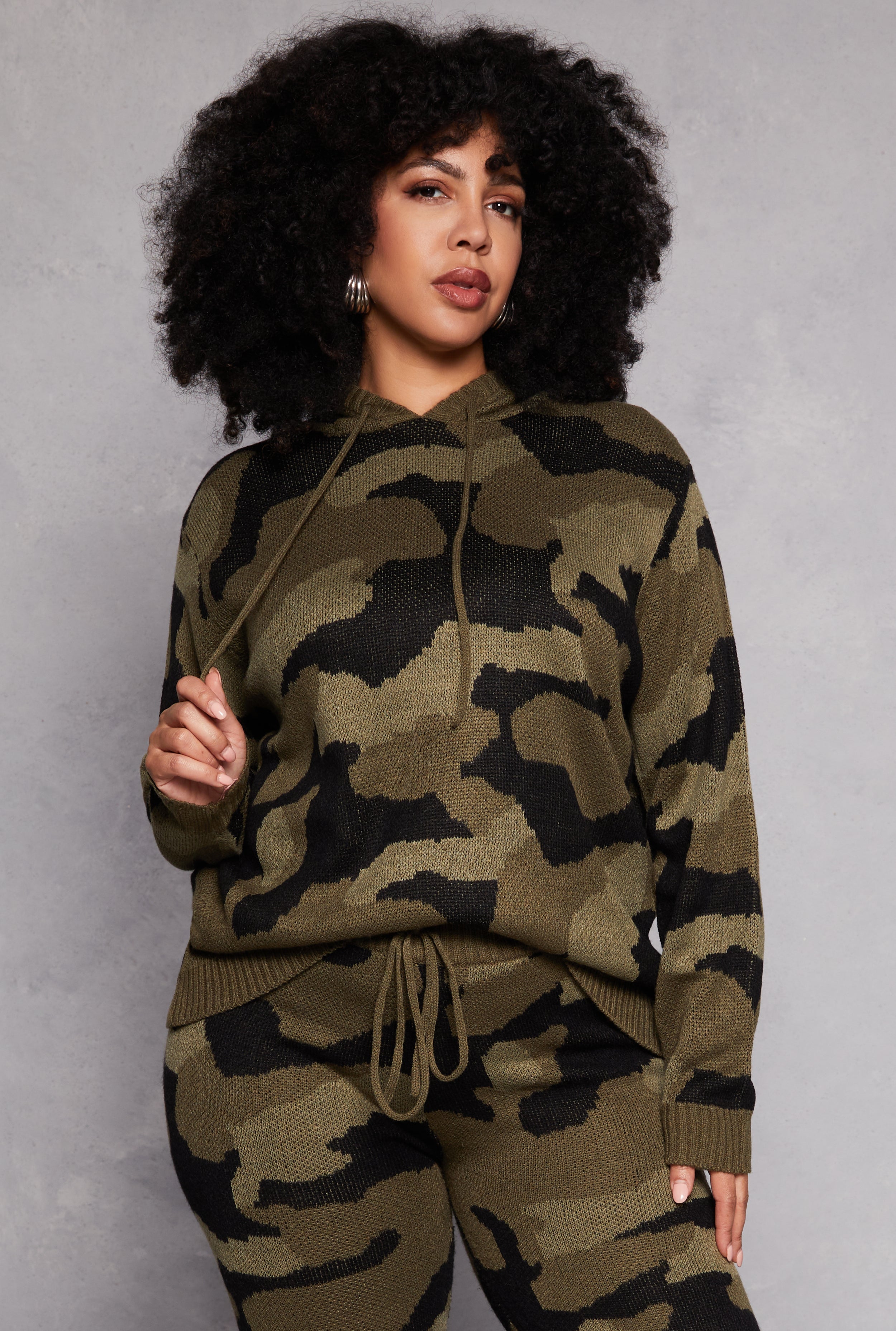 Rainbow Shops Plus Size Camo Hooded Sweater – Women's