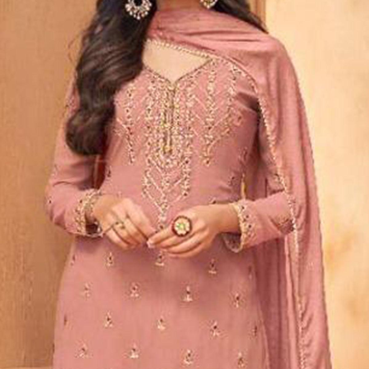 Peachmode Blush Partywear Designer Embroidery Heavy Faux Georgette Salwar suit - view 2