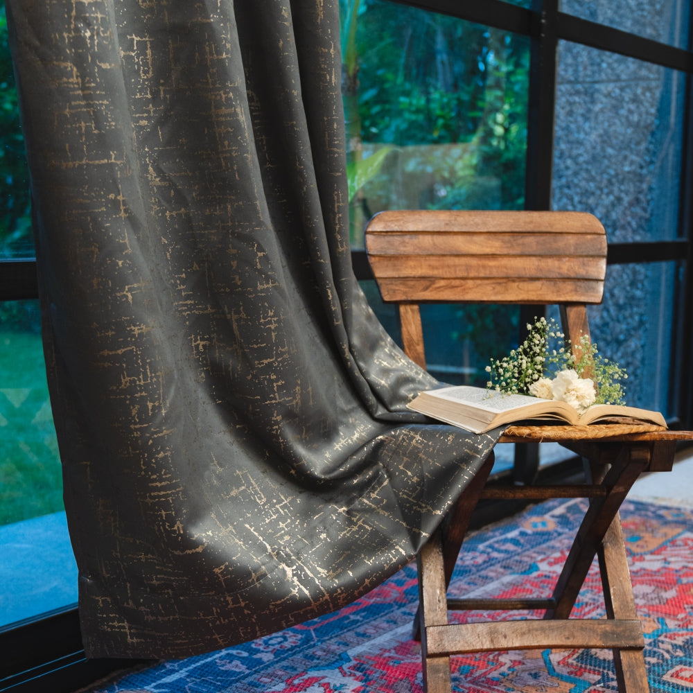 Urban Space -Home Furnishing Store Gold Foil Printed 80-85% Blackout Curtains - Pack of 1 Curtain - Sparkle- Grey