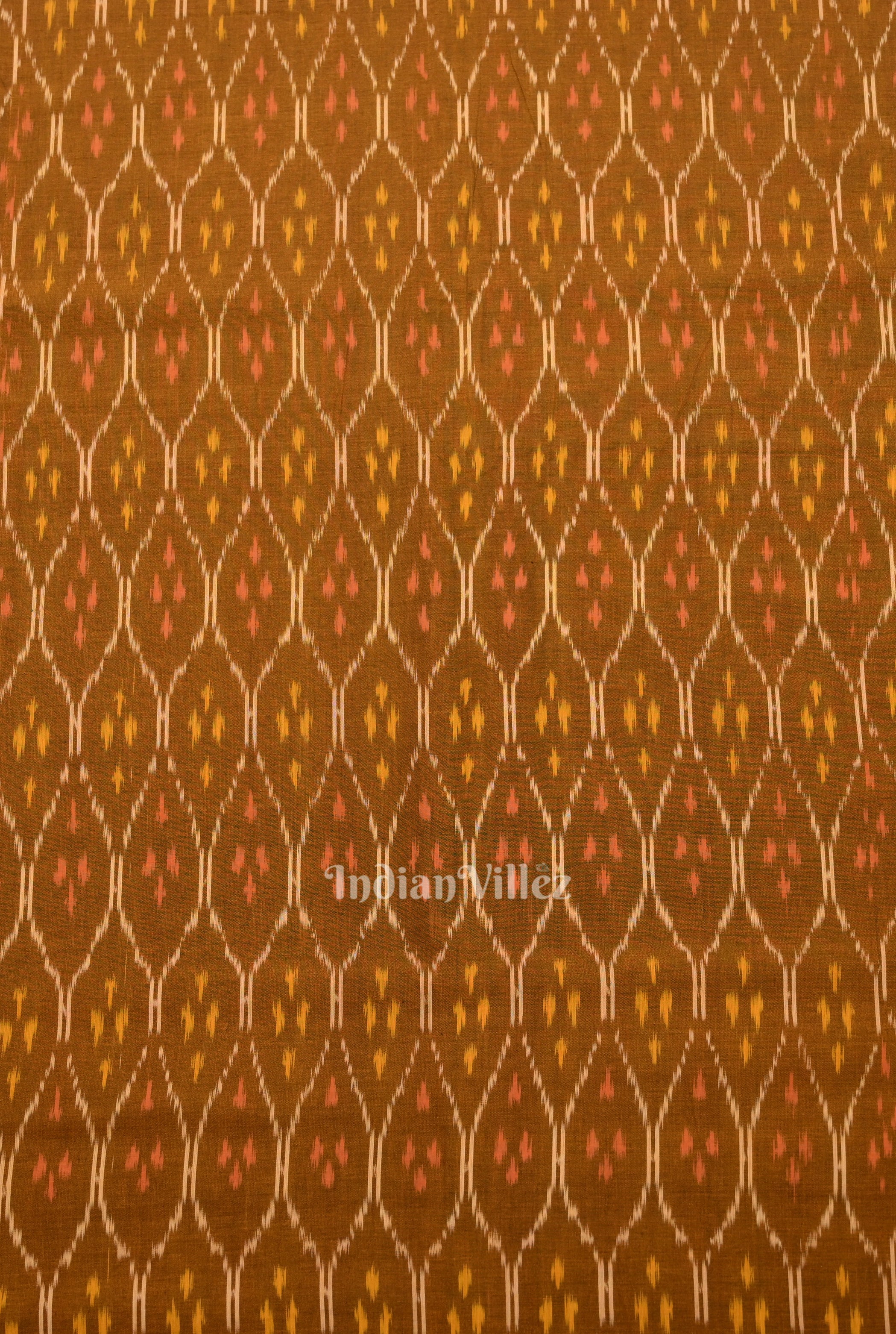 IndianVillèz Mustard Yellow Pochampally Ikat Cotton Fabric - view 3