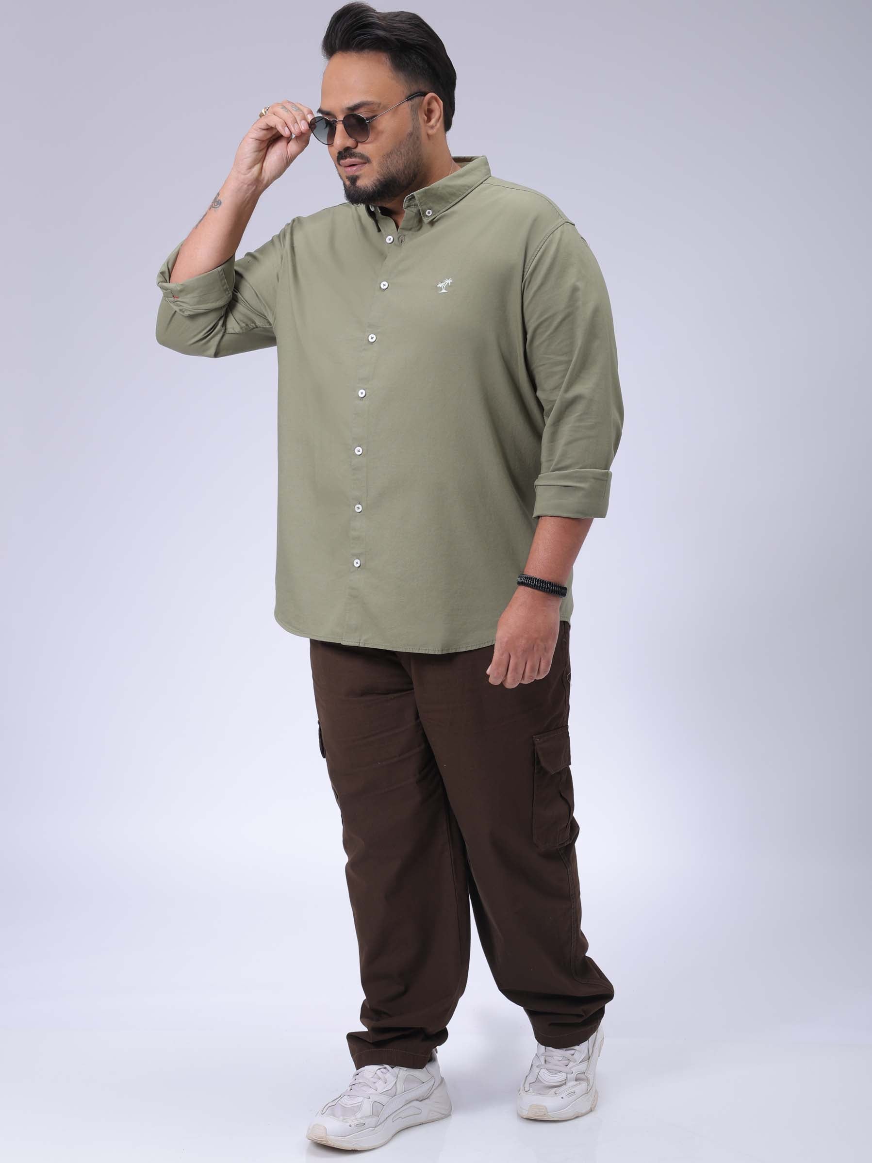 HARDSODA Men's Plus Size Green Regular Fit Solid Casual Shirt - view 2