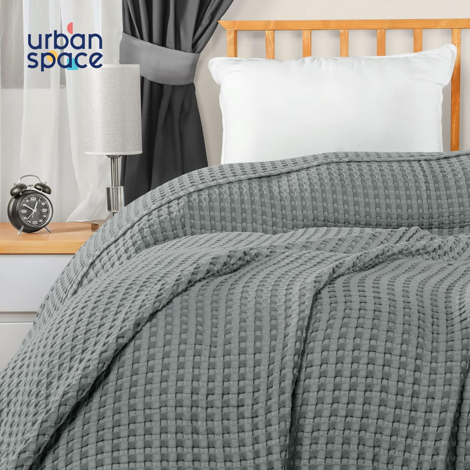 Urban Space -Home Furnishing Store 100% Cotton Waffle Weave Blanket / Cotton Dohar for Bedroom - Cool Grey - view 2