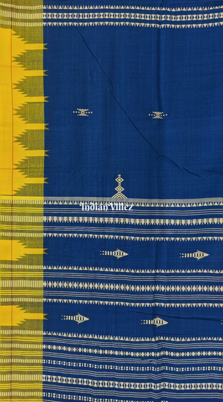 IndianVillèz Blue with Yellow Red Borders Kotpad Natural Dye Odisha Handloom Saree - view 3