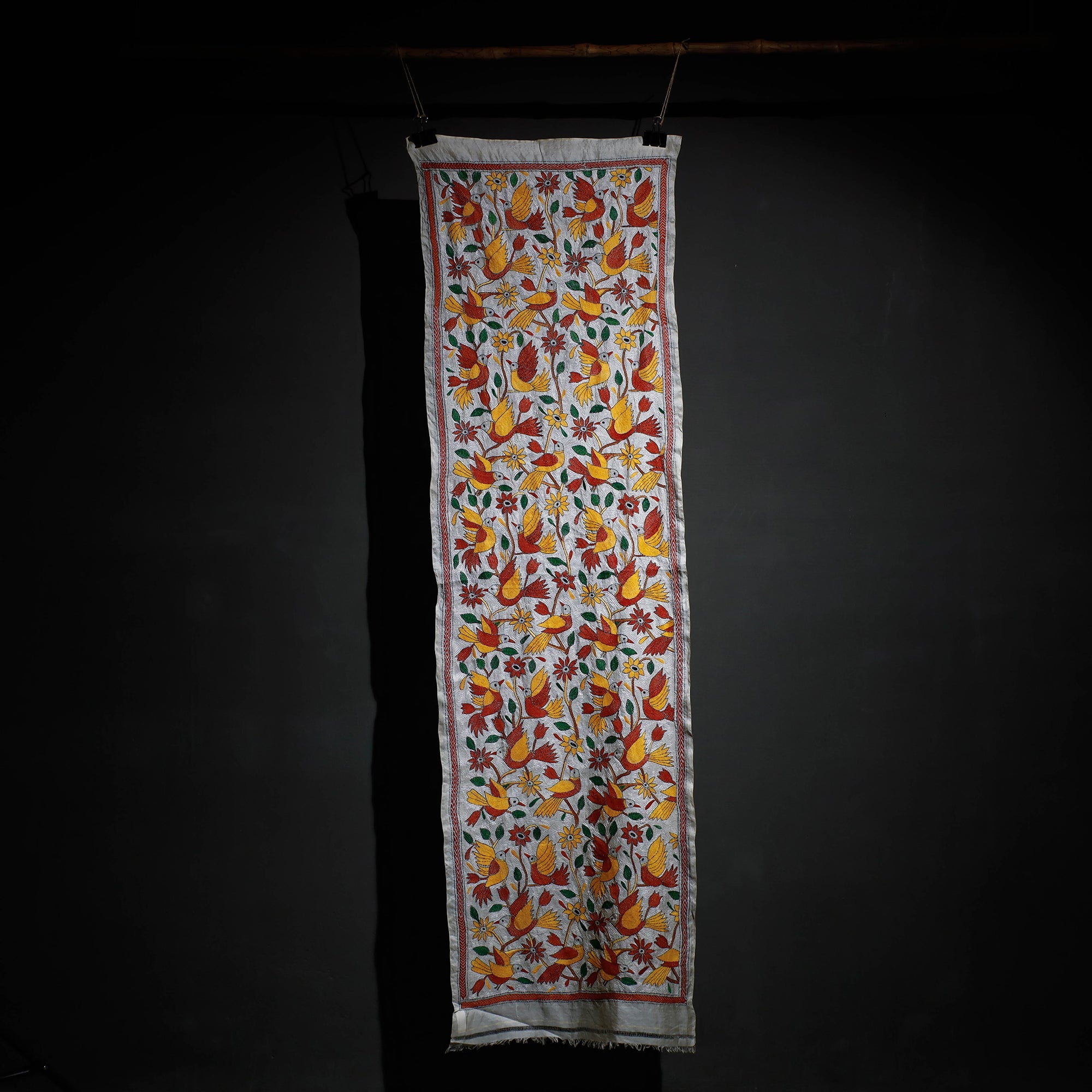 KHUSHBASH - HAPPY LOOM OF EAST Bengal Kantha Hand Embroidery Tussar Silk Wall Hanging (84 x 23 in) 22