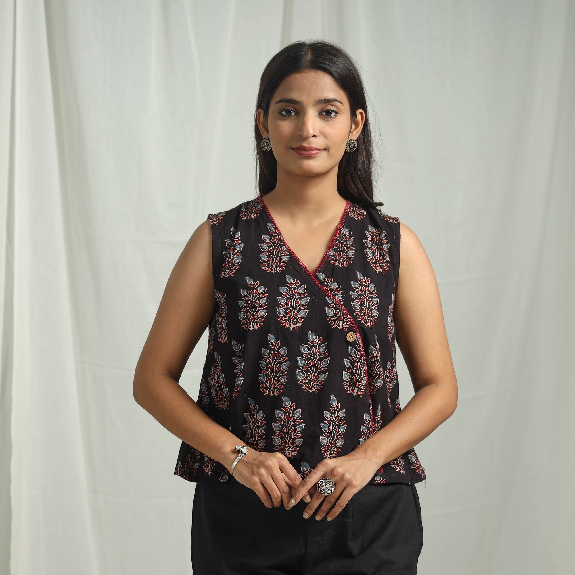 ITOKRI CASUALS Black - Ajrakh Block Printed Cotton Crop Top 13