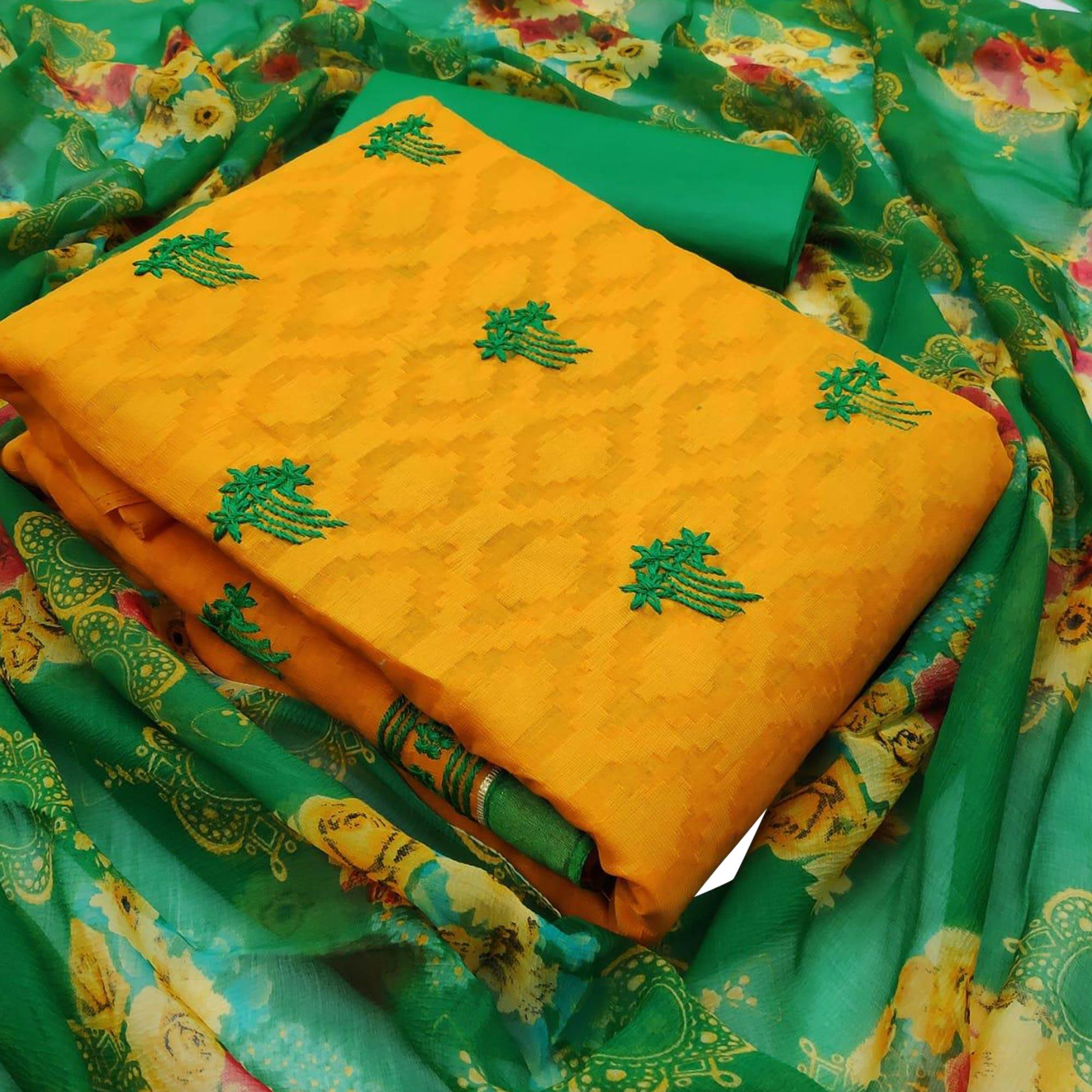 Yellow dresses – BlackTree glowing-yellow-colored-partywear-embroidered-jacquard-dress-material