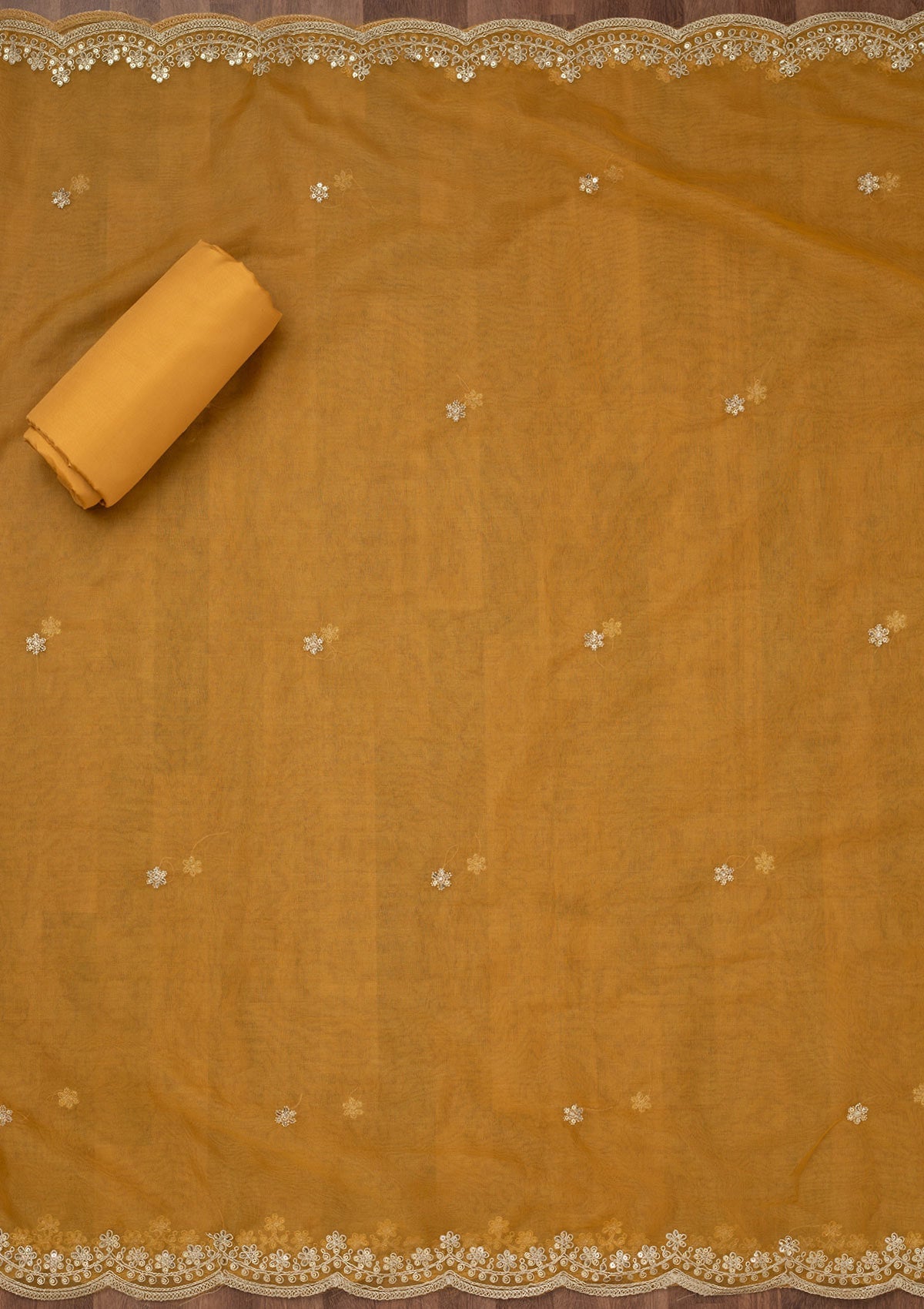 Koskii Mustard Zariwork Tissue Unstitched Salwar Suit - view 6
