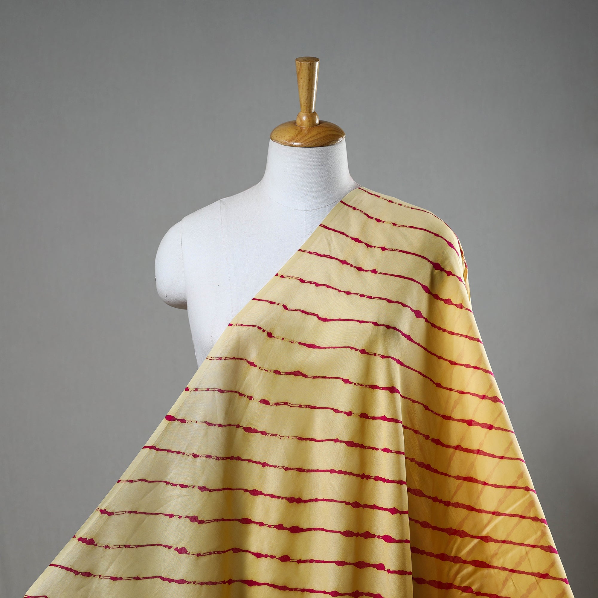 LEHARIYA BY BADSHAH MIYAN Beige - Handloom Chanderi Silk Tie-Dye Leheriya Fabric 19