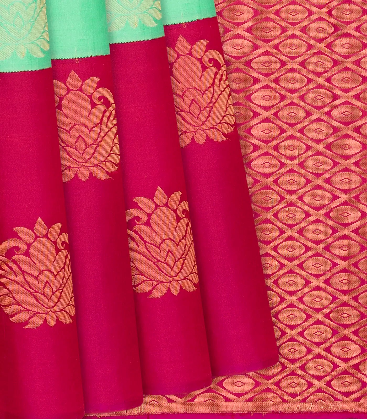 RmKV Aquamarine Handloom Soft Silk Saree With Floral Buttas-Aquamarine