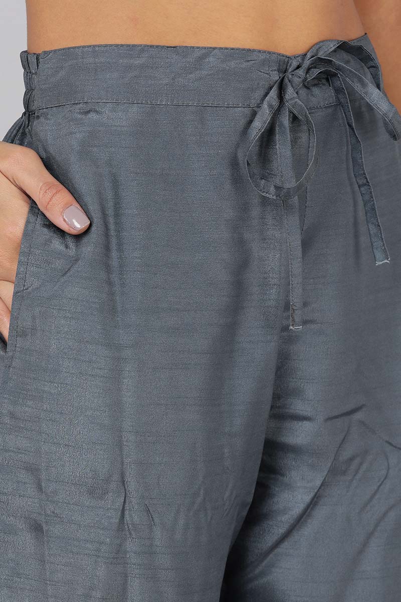Ahika Grey Poly Silk Solid Straight Suit Set PKSKD1322 - view 5