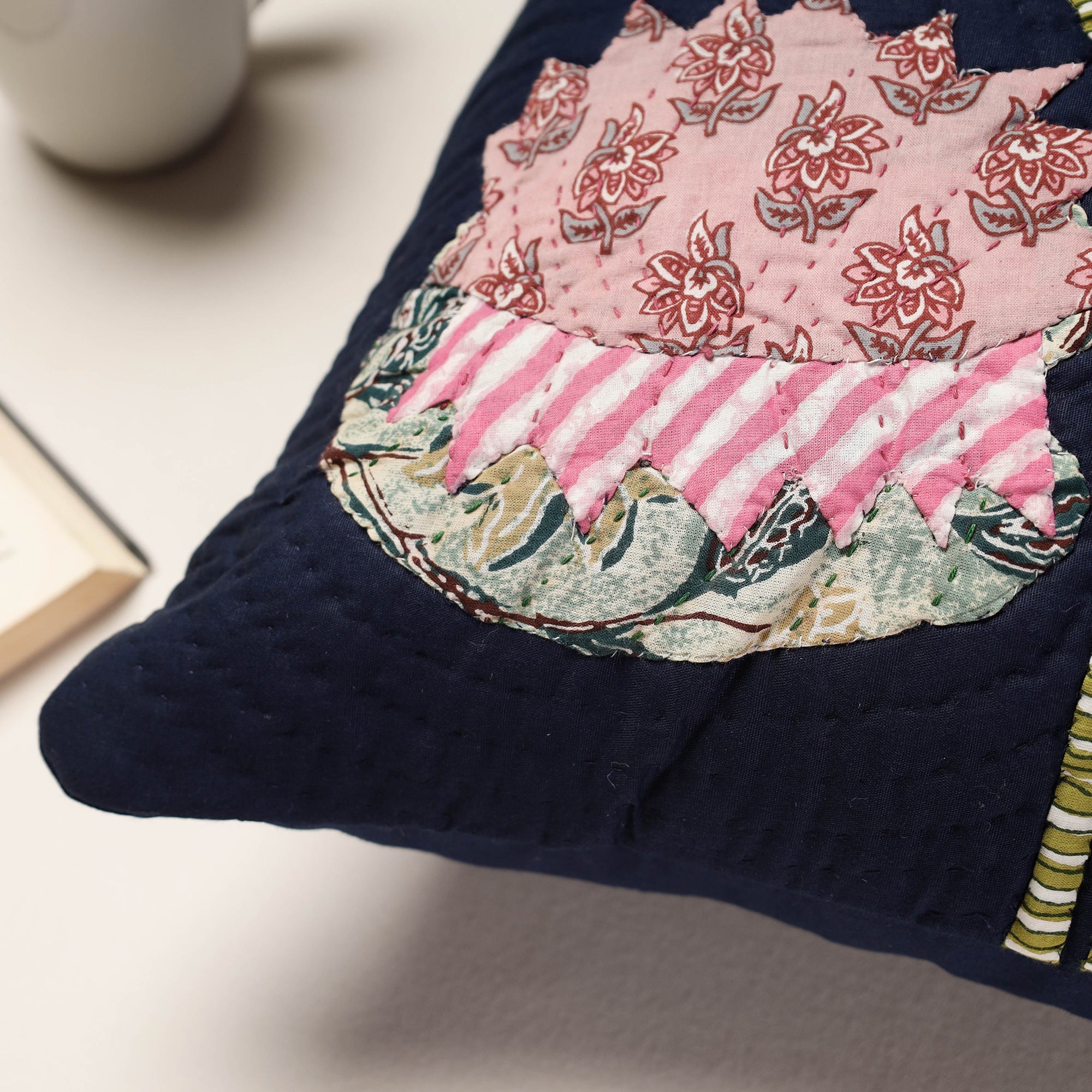 PURKAL STREE SHAKTI SAMITI Black - Applique Quilted Cotton Cushion Cover (16 x 16 in) - view 2