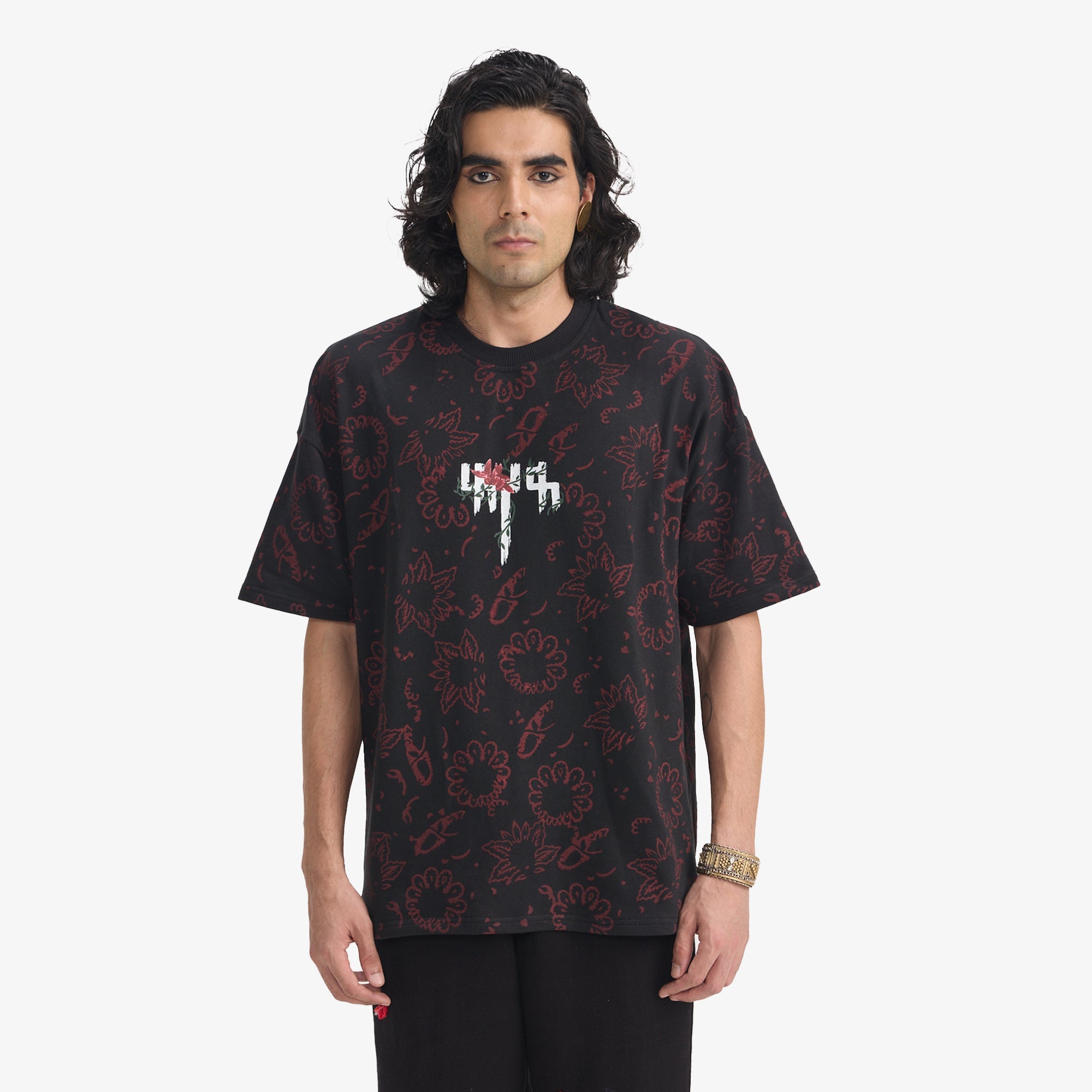 F A R A K | Beauty Lasts Forever Blockprint T-shirt { Black/black