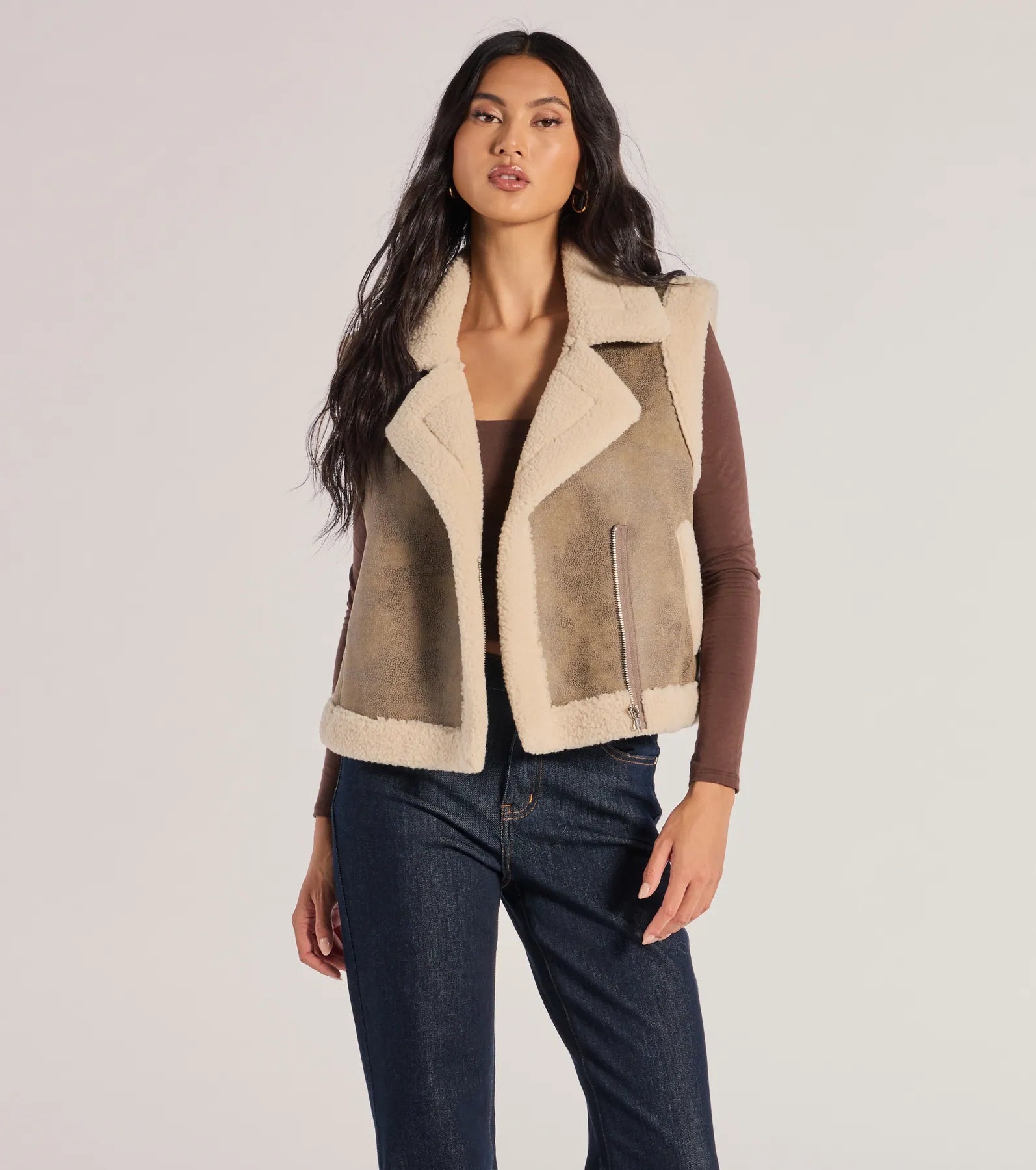 Windsor Luxe And Cozy Faux Sherpa Trim Oversized Vest