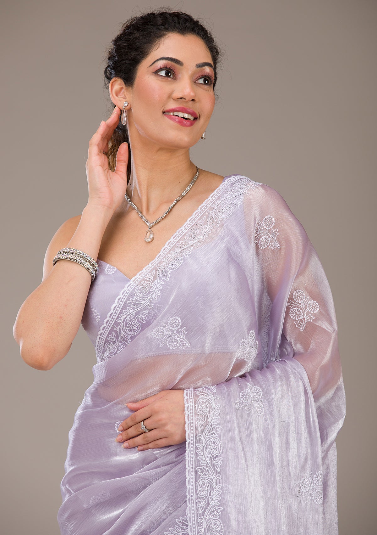 Koskii Lavender Threadwork Tissue Saree – Women's - view 5