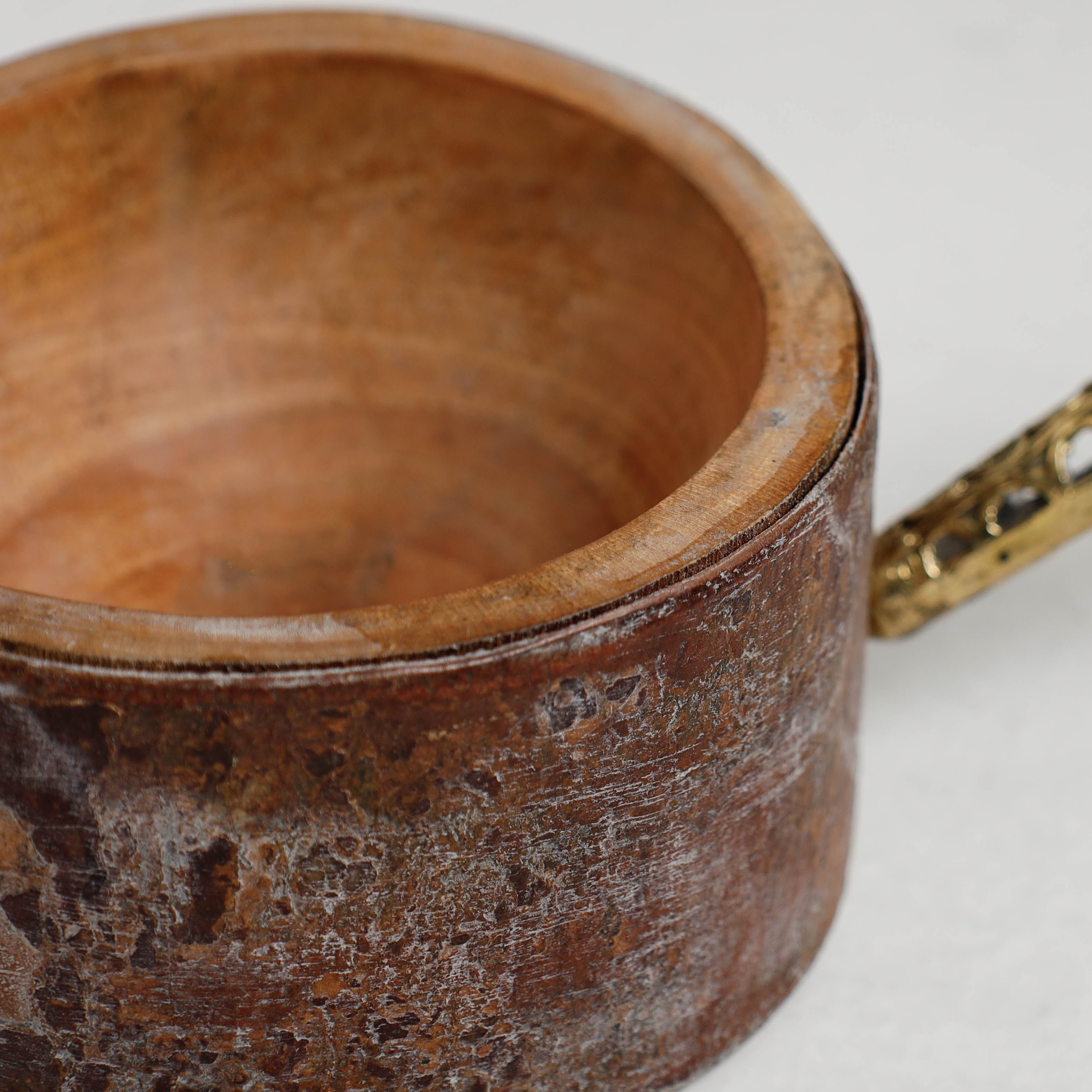 ITOKRI CRAFTS INITIATIVE Brown - Hand Carved Natural Mahogany Wooden Bowl with Dokra Handle (5 x 5 in) - view 2