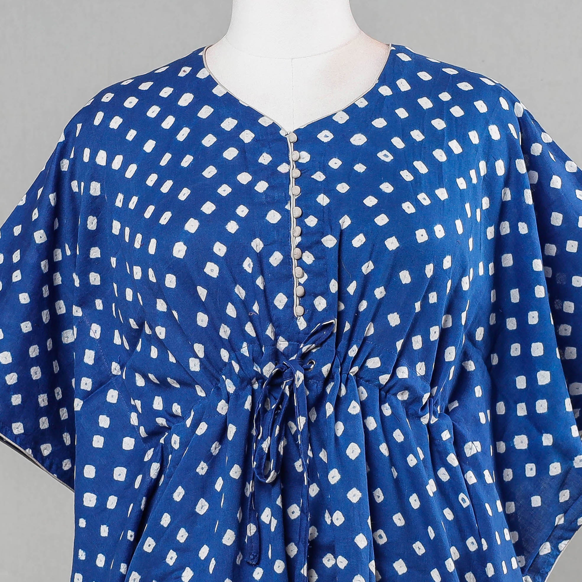 ITOKRI CASUALS Blue - Bandhani Tie-Dye Cotton Kaftan with Tie-Up Waist (Short) - view 2