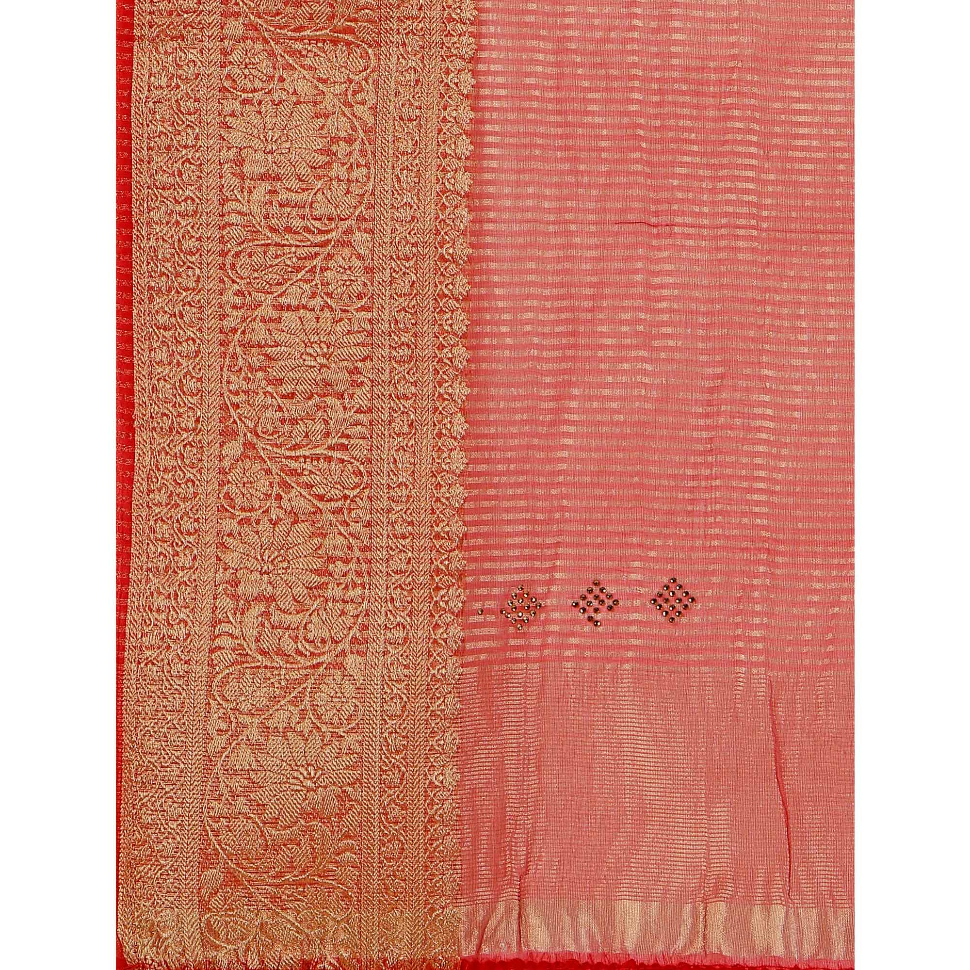 Peachmode Maroon Floral Embroidered Organza Saree - view 7
