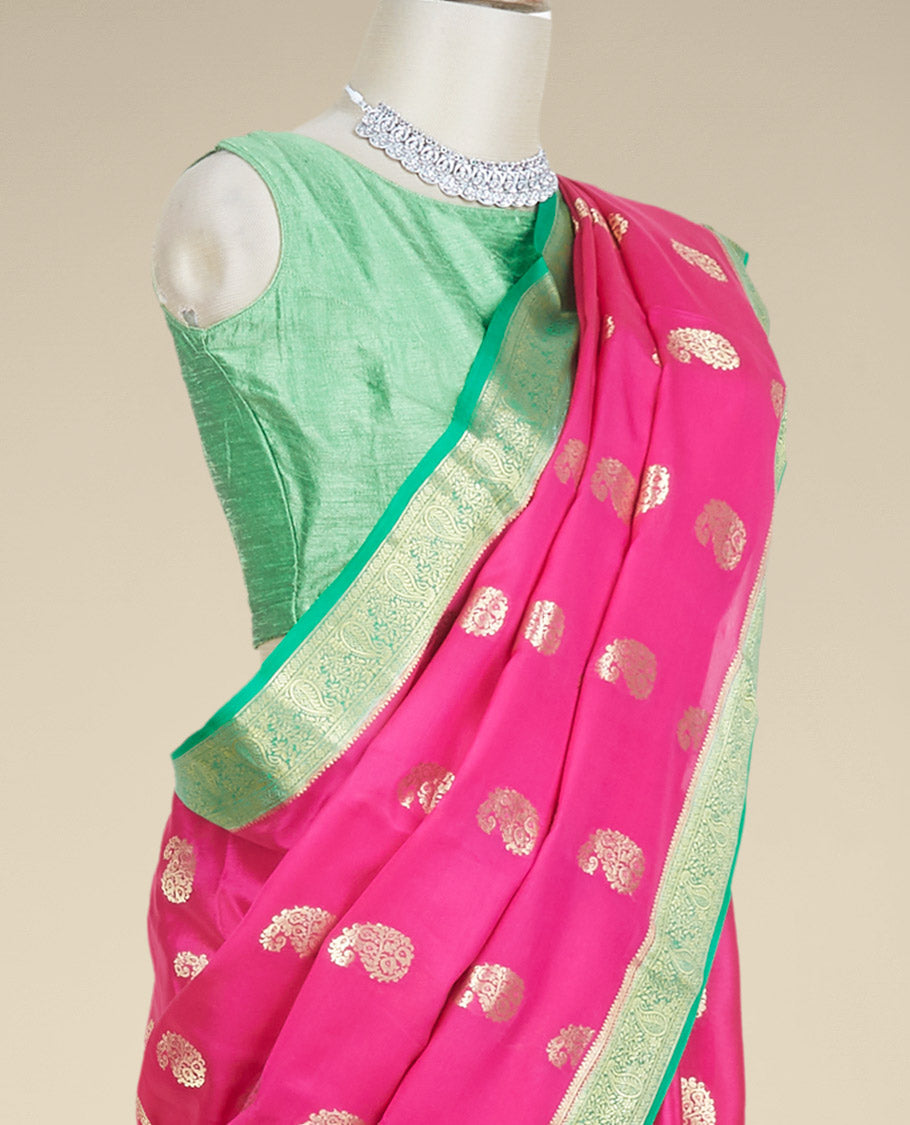 Pothys Purple paisley zari buttas mysore silk saree, contrast paisley design zari border & pallu of intricate zari designs
