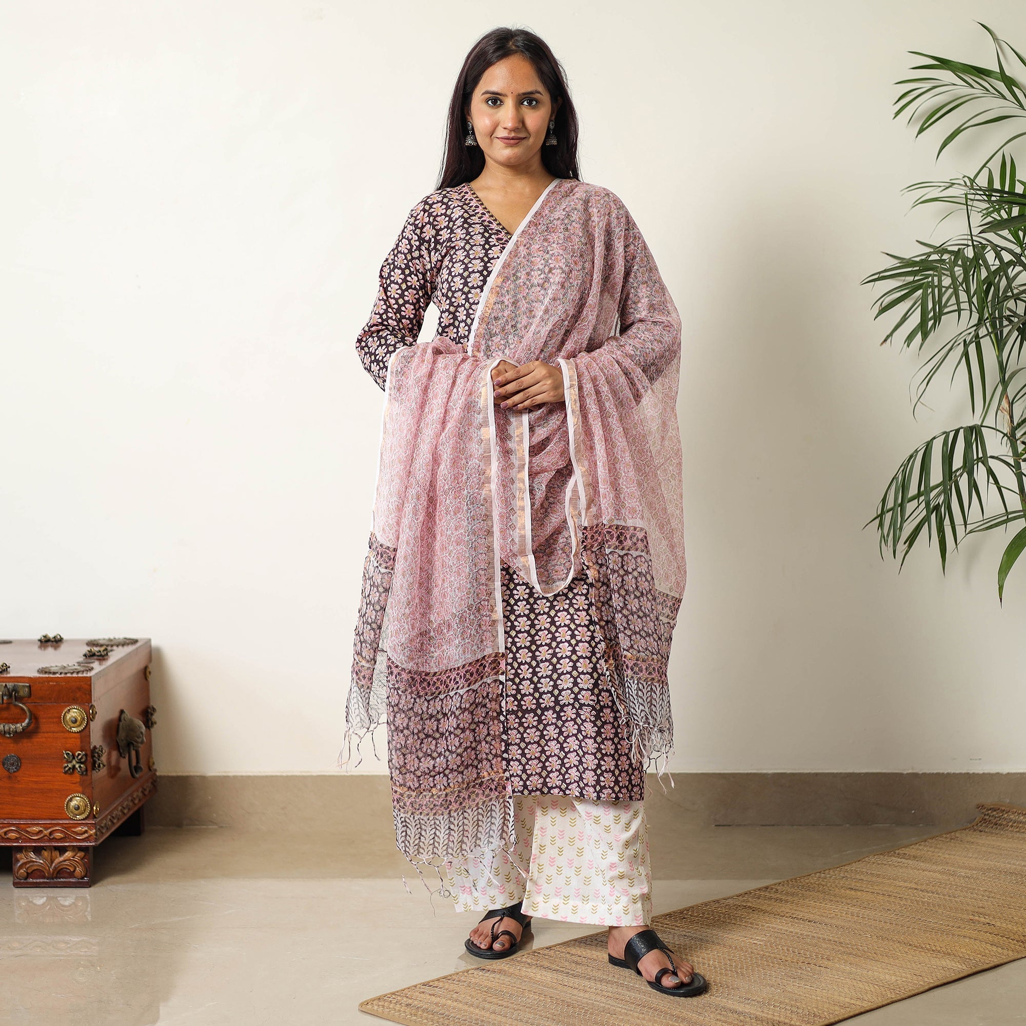 ITOKRI CASUALS Black - Sanganeri Block Printed Cotton Kurta with Palazzo & Dupatta Set 09 - view 2