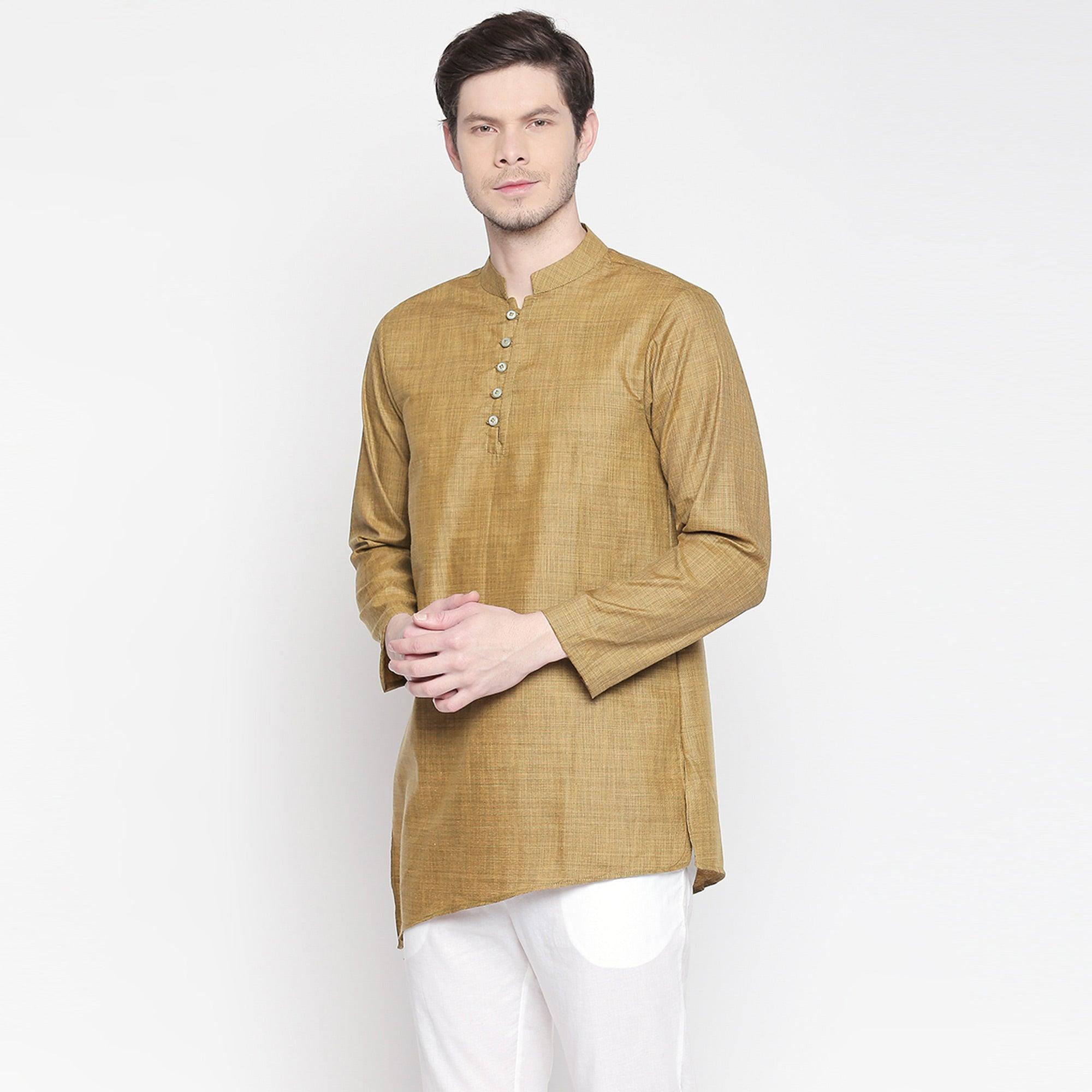 Peachmode Brown Solid Pure Cotton Kurta With Asymmetric Hem - view 5