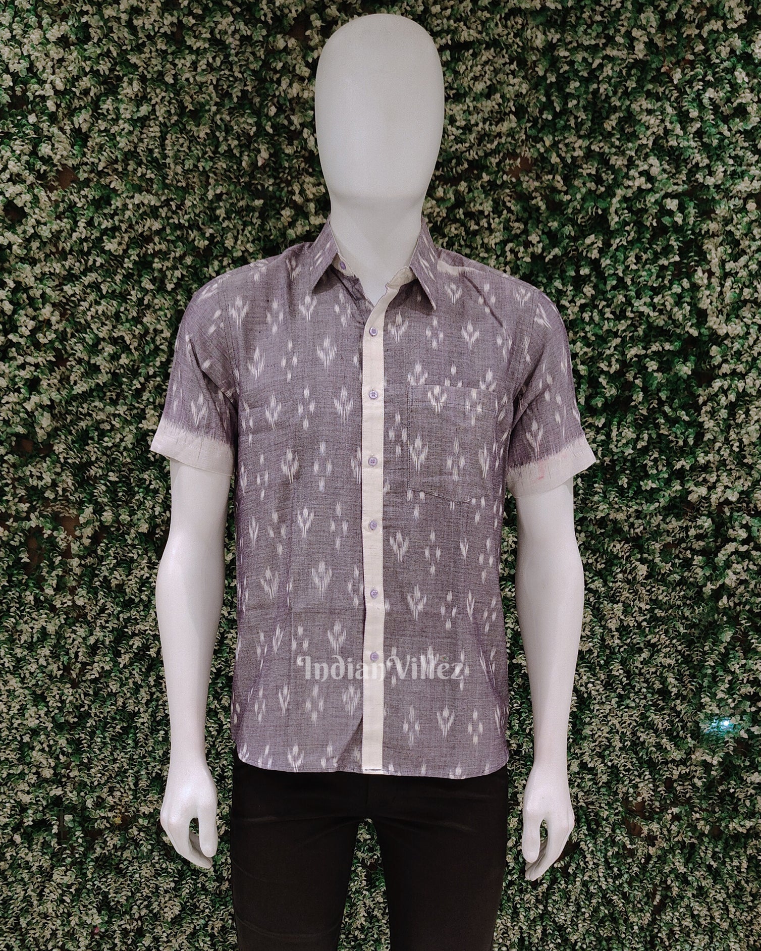 IndianVillèz Lavender Odisha Ikat Cotton Half Sleeve Shirt for Men