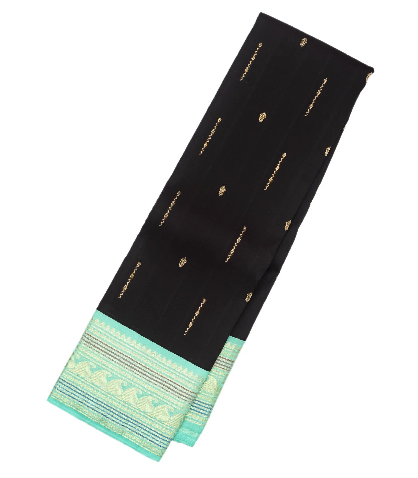 RmKV Black Handloom Kanchipuram Korvai Silk Saree With Buttas