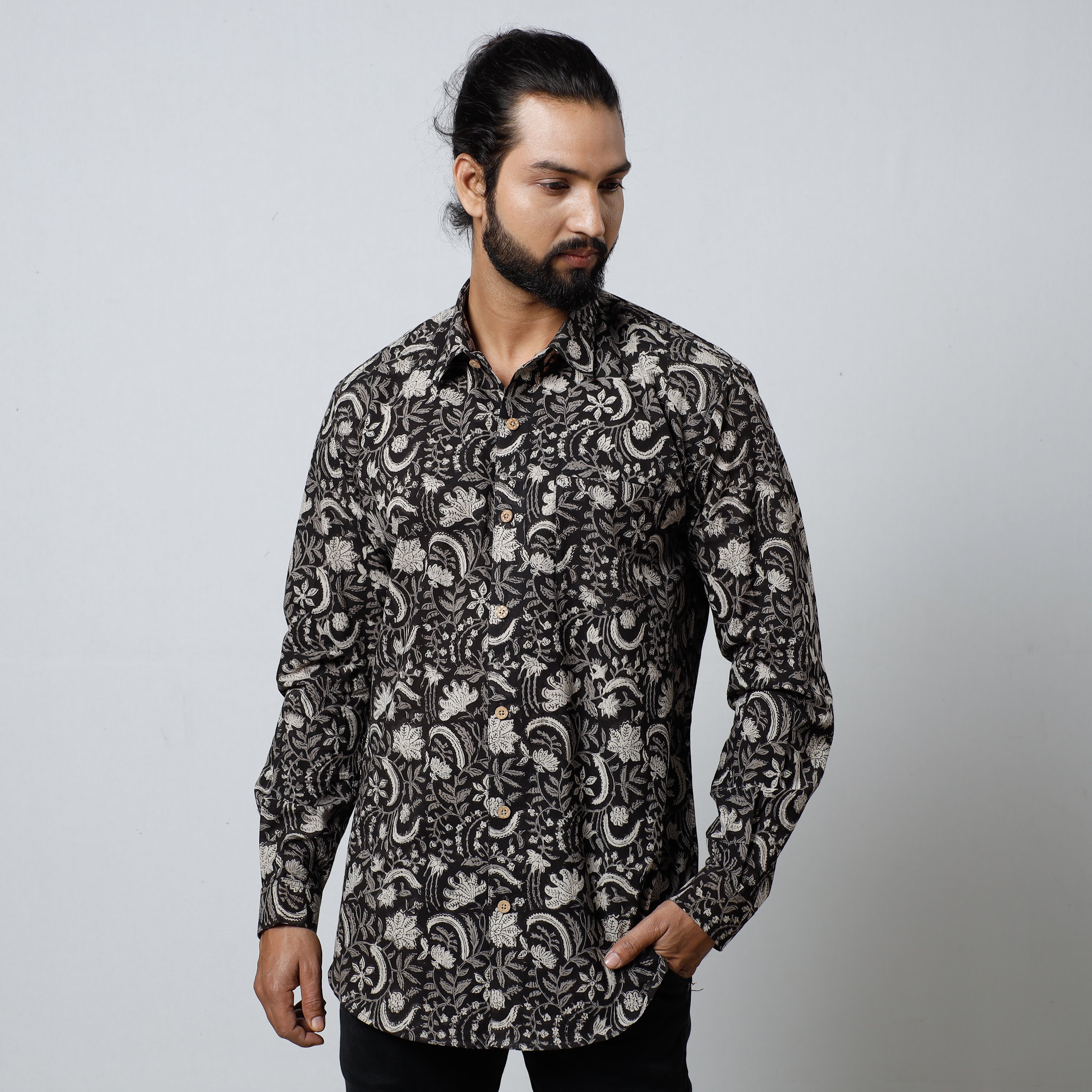ITOKRI CASUALS Black - Bagru Block Printed Cotton Men Full Sleeve Shirt