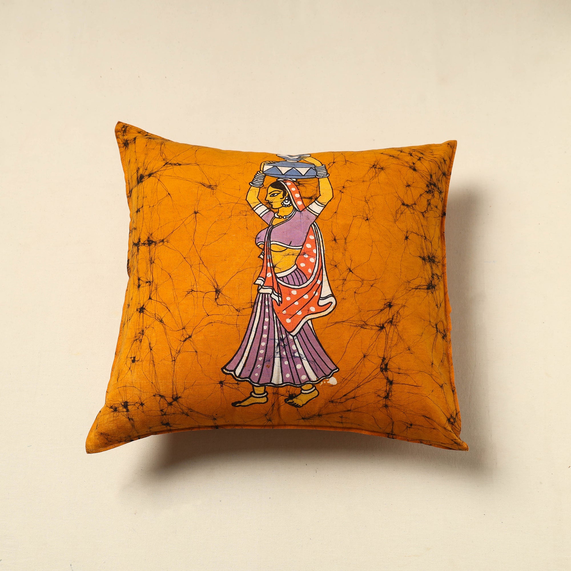 KACHCHH JI CHHAAP Orange - Pure Cotton Hand Batik Cushion Cover (18 x 18 in) 49