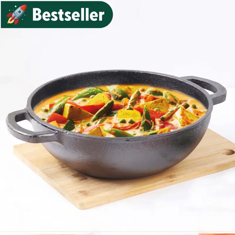 The Indus Valley CASTrong Cast Iron Kadai,Pre-seasoned, Nonstick, 100% Pure, Toxin-free, Induction, 25.4cm,2.3L, 2.51kg