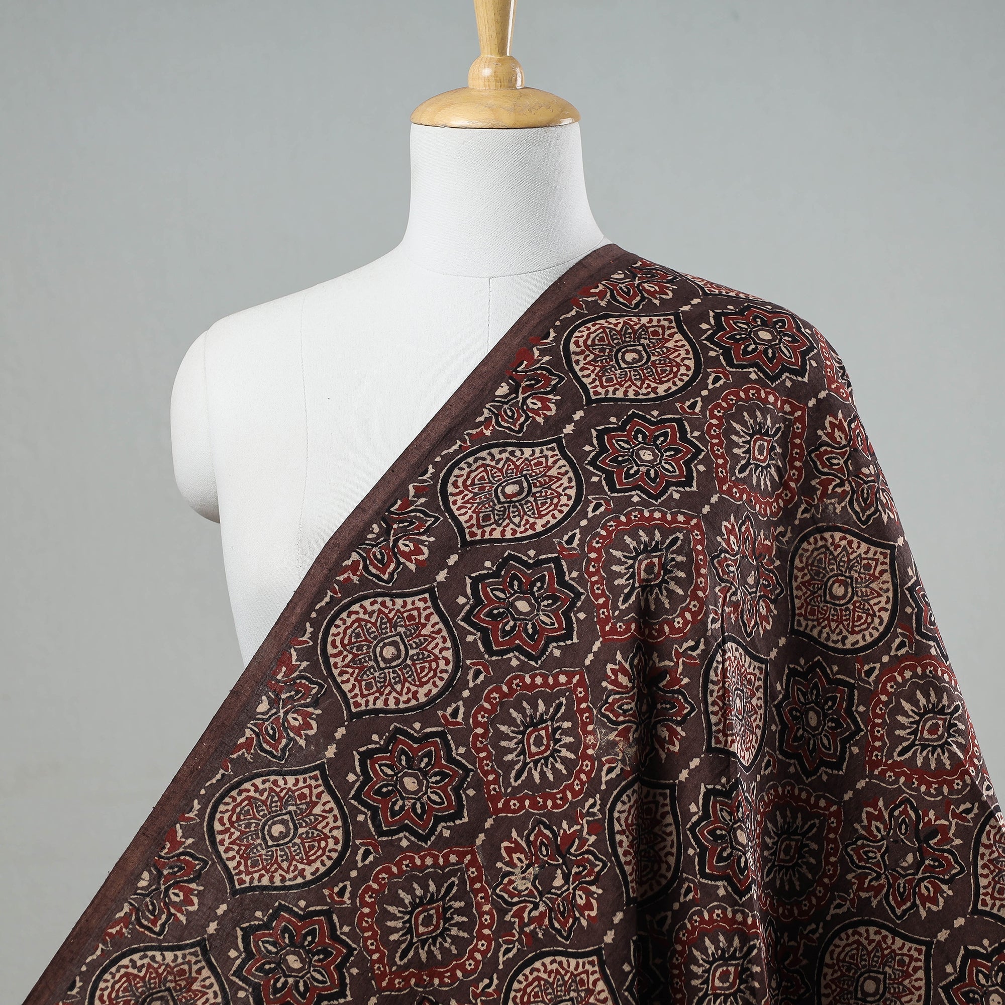 KACHCHH JI CHHAAP Brown - Damask Pattern Block Print Cotton Ajrakh Fabric 49