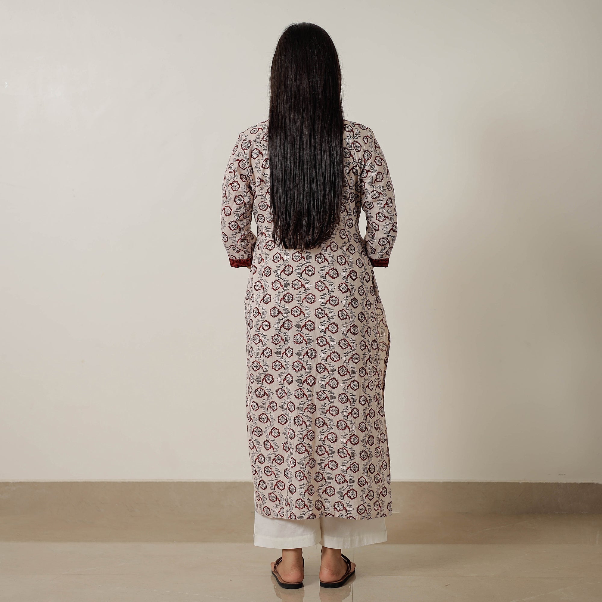 ITOKRI CASUALS Beige - Block Print Mul Cotton Straight Bagh Kurta 08 - view 7