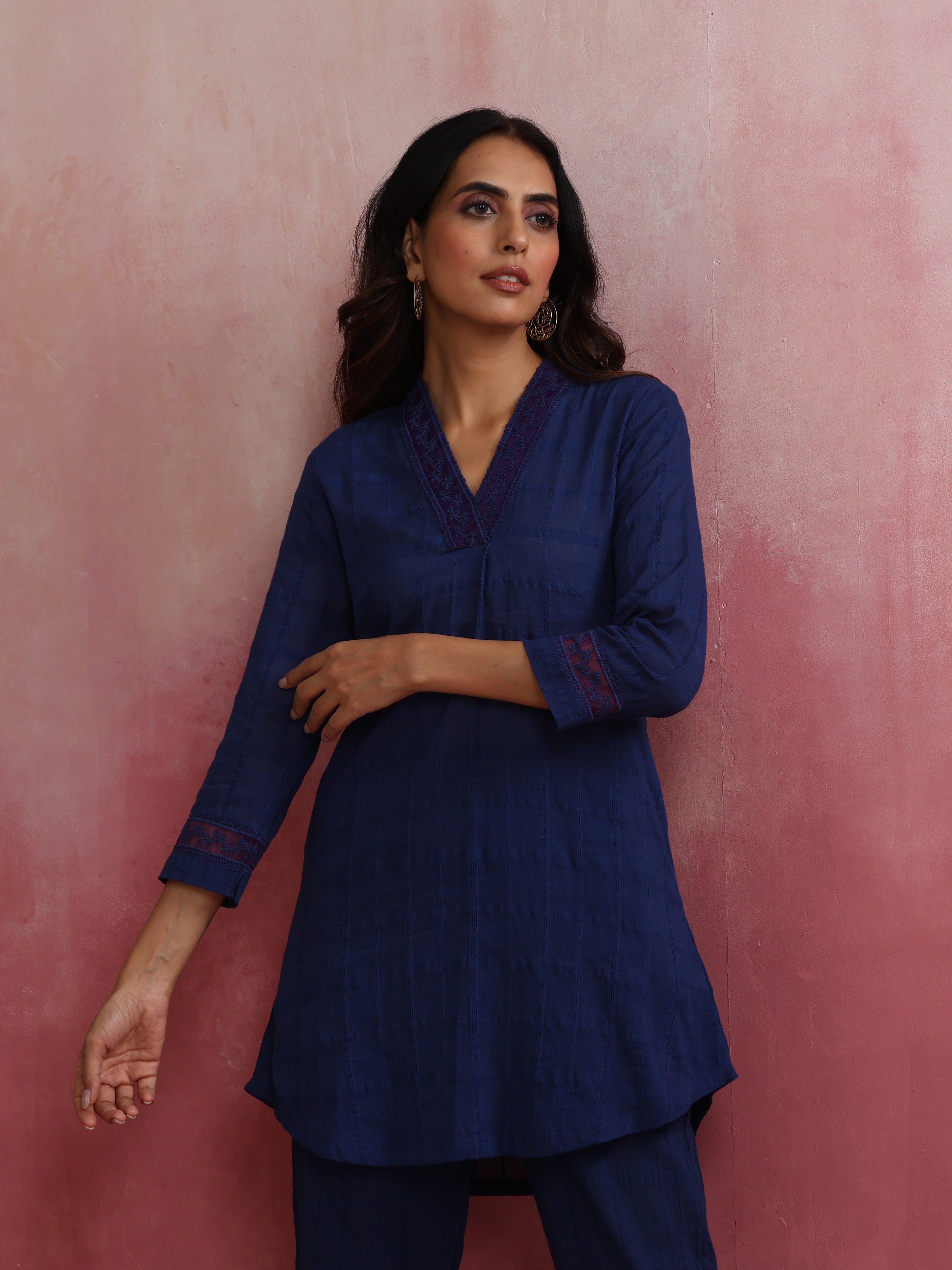 trueBrowns Dark Blue Cotton Dobby Co-ord set - view 4