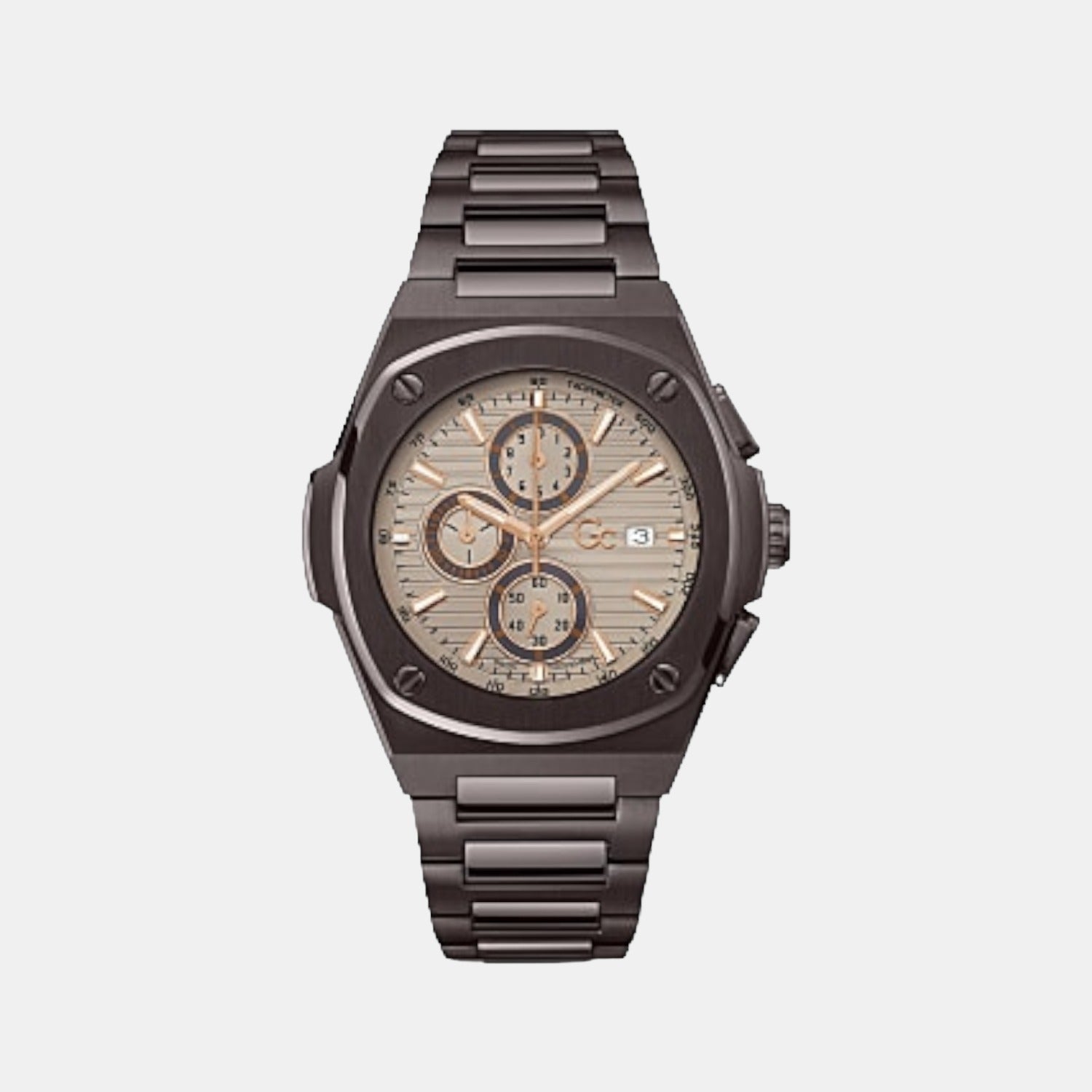 GC Coussin Shape Men Quartz Beige Dial Chronograph Stainless Steel Watch Y99013G1MF