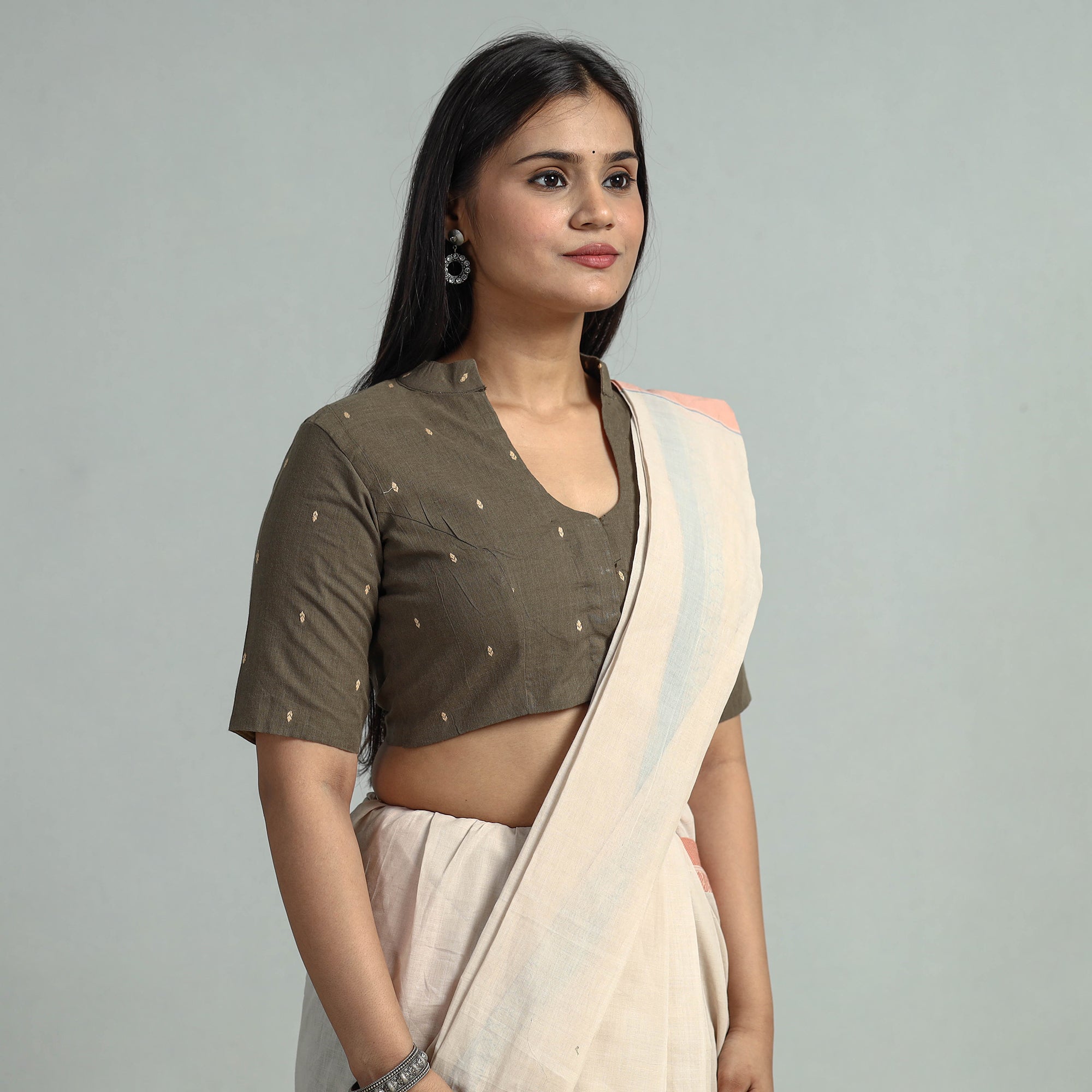 ITOKRI CASUALS Brown - Jacquard Weave Cotton Stitched Blouse 05 - view 2