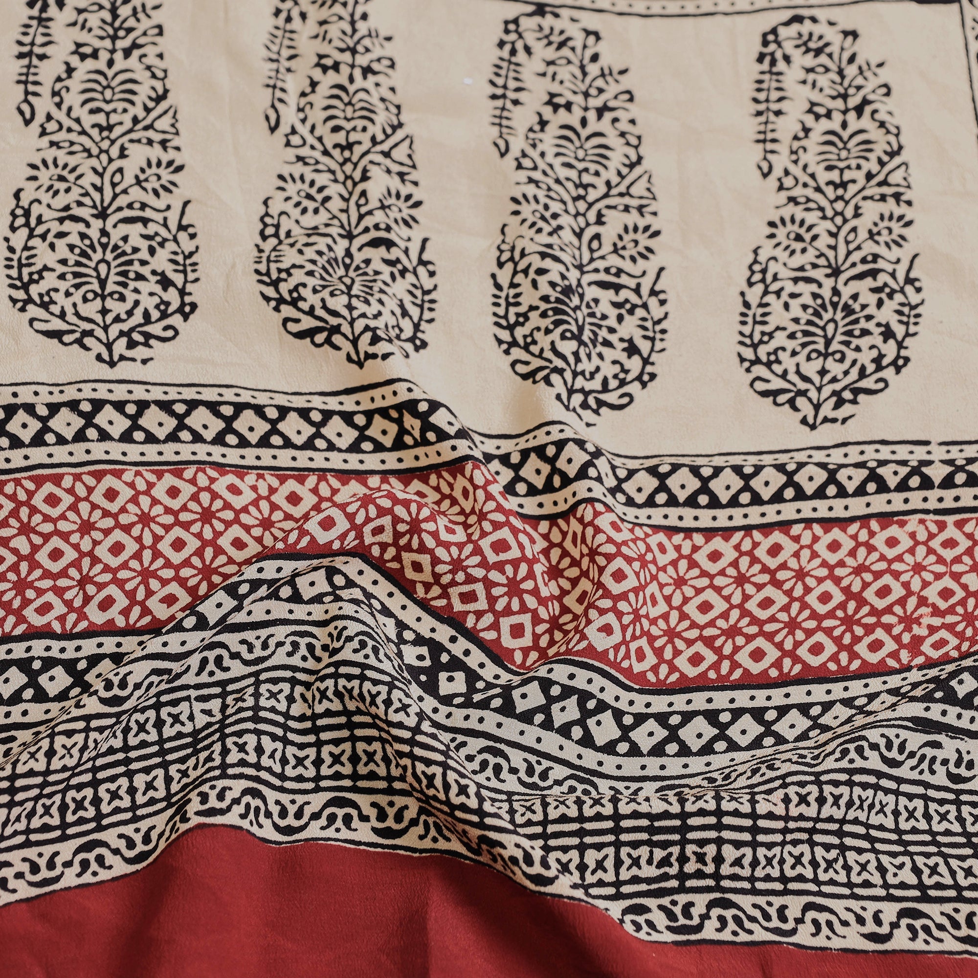 BAGH PRINTS BY MOHAMMED BILAL KHATRI Black - Bagh Hand Block Printed Crepe Silk Stole - view 2