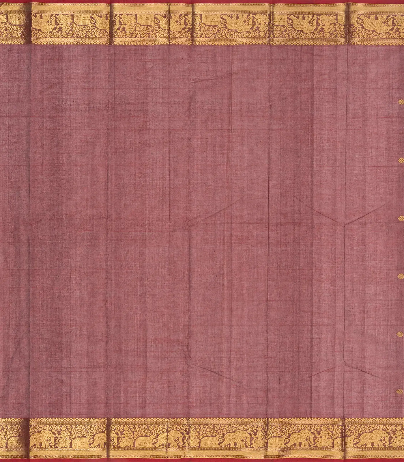 RmKV Crimson Handloom Kanchi Cotton Saree With Elephants, House and Lady Motifs in Border - view 7