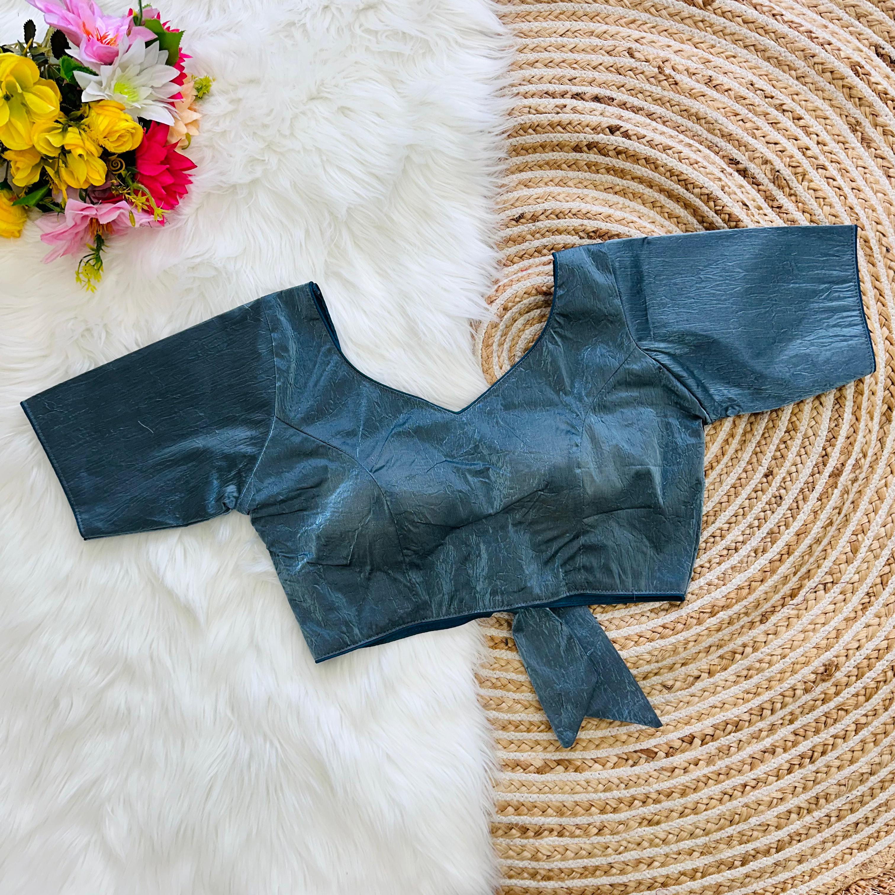 ClothsVilla Teal Blue Jio Silk Stylish Pure Metallic Blouse with Beautiful Back Pattern