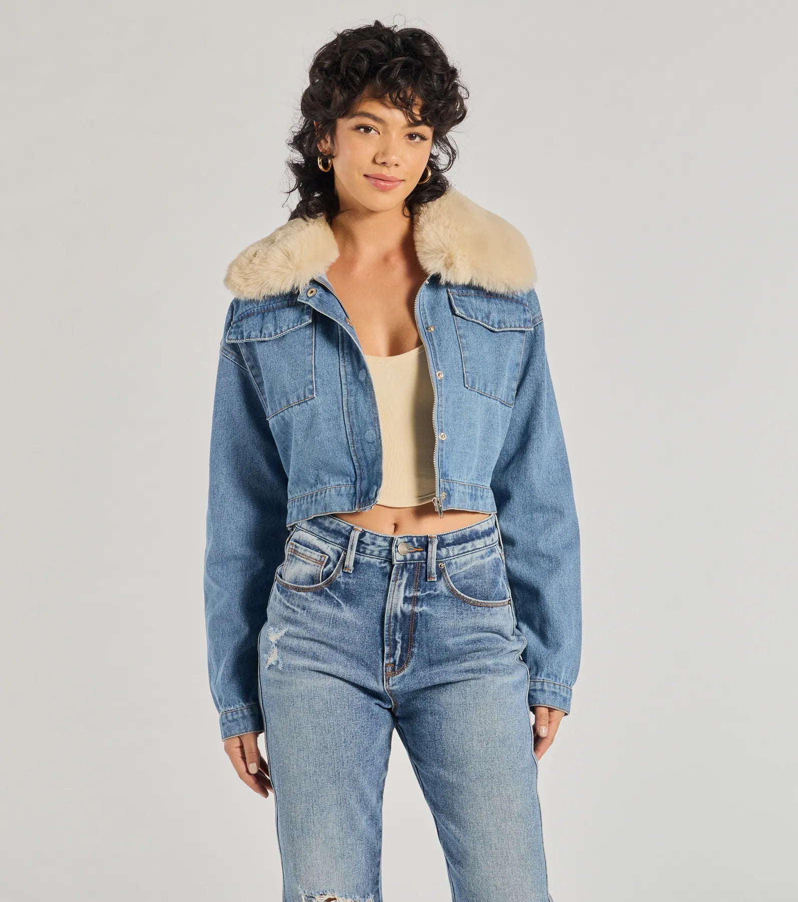Windsor Casual Trendsetter Faux Fur Denim Trucker Jacket