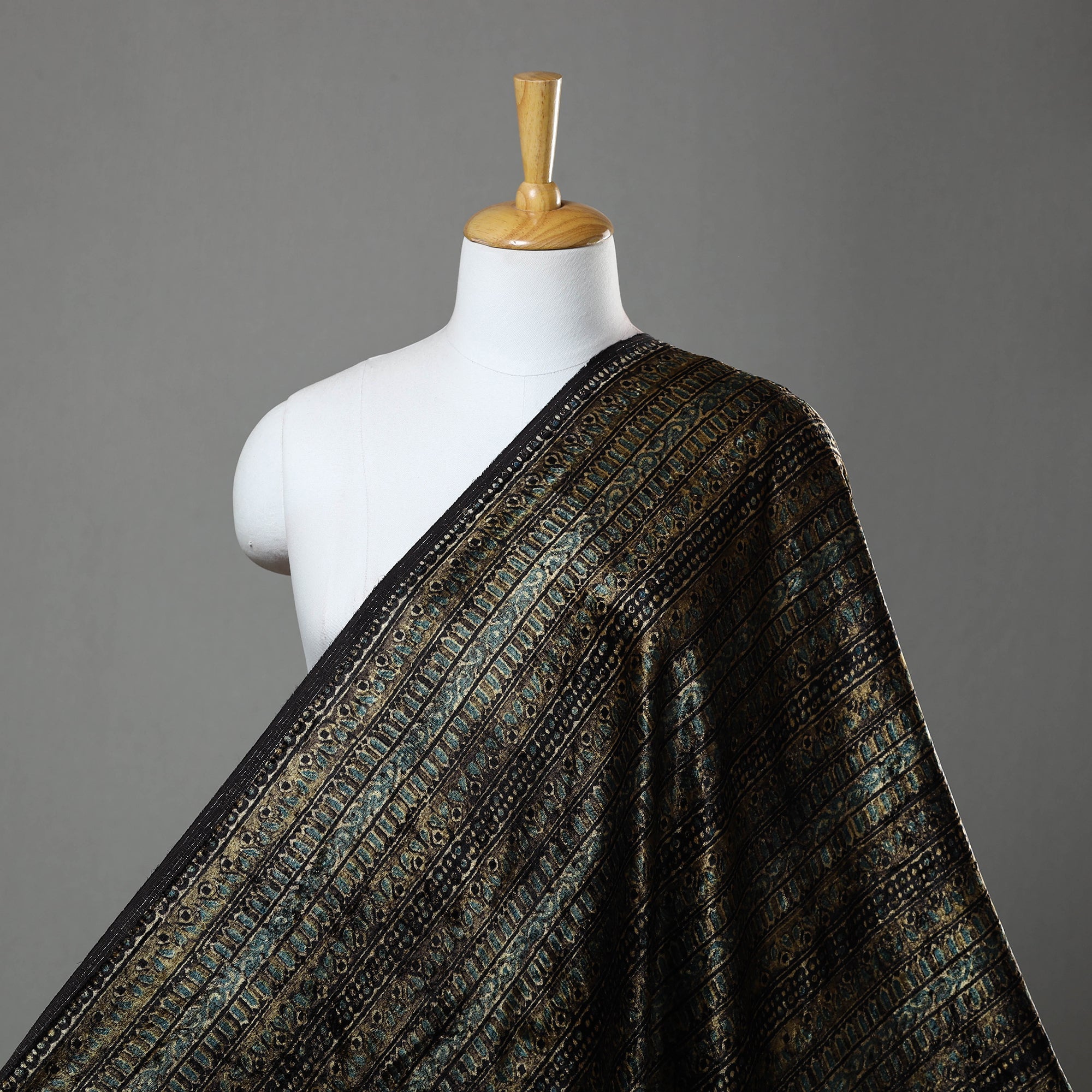 AJRAKH BY JABBAR KHATRI Brown - Block Printed Velvet Natural Dyed Ajrakh Fabric 03